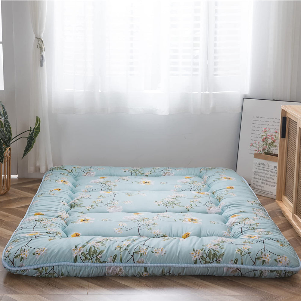 MAXYOYO Floor Mattress - Japanese Futon Mattress with Floral Print | Comfortable Sleeping Pad for Guest Beds, Camping & Home Yoga