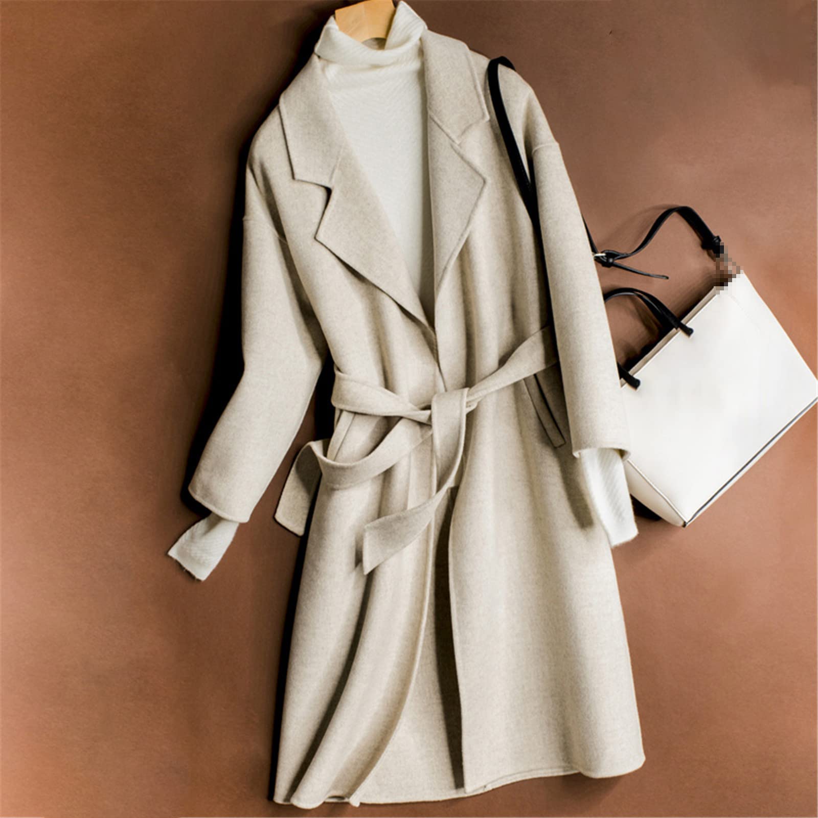 Women's Wool Long Coat for Autumn & Winter - Thick Warm Long Sleeve Overcoat Jacket | Perfect for Office, Travel & Cold Weather Fashion
