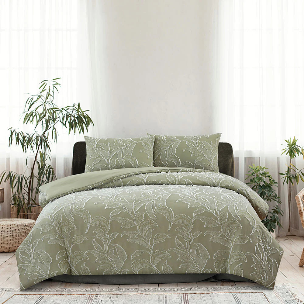 Ardor Boudoir Kiah Pale Olive Quilt Cover Set - Luxury Bedding for Master Bedroom, Guest Room & Cozy Home Decor