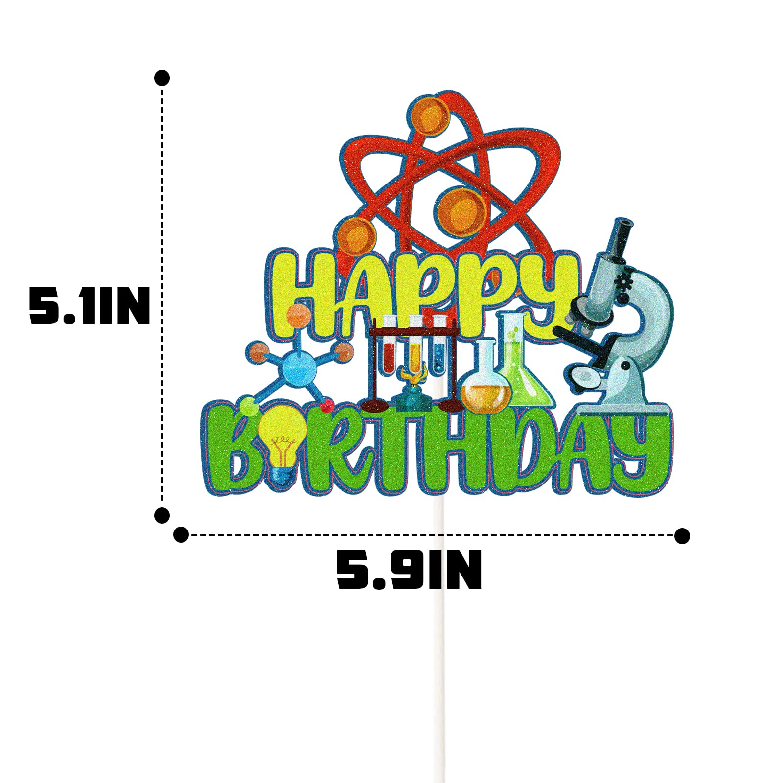 Science Theme Happy Birthday Cake Topper - Chemistry Mad Scientist Cake Decorations for Boys & Girls - Gold Party Supplies | Perfect for Birthday Cakes, Cupcakes & Science Themed Parties
