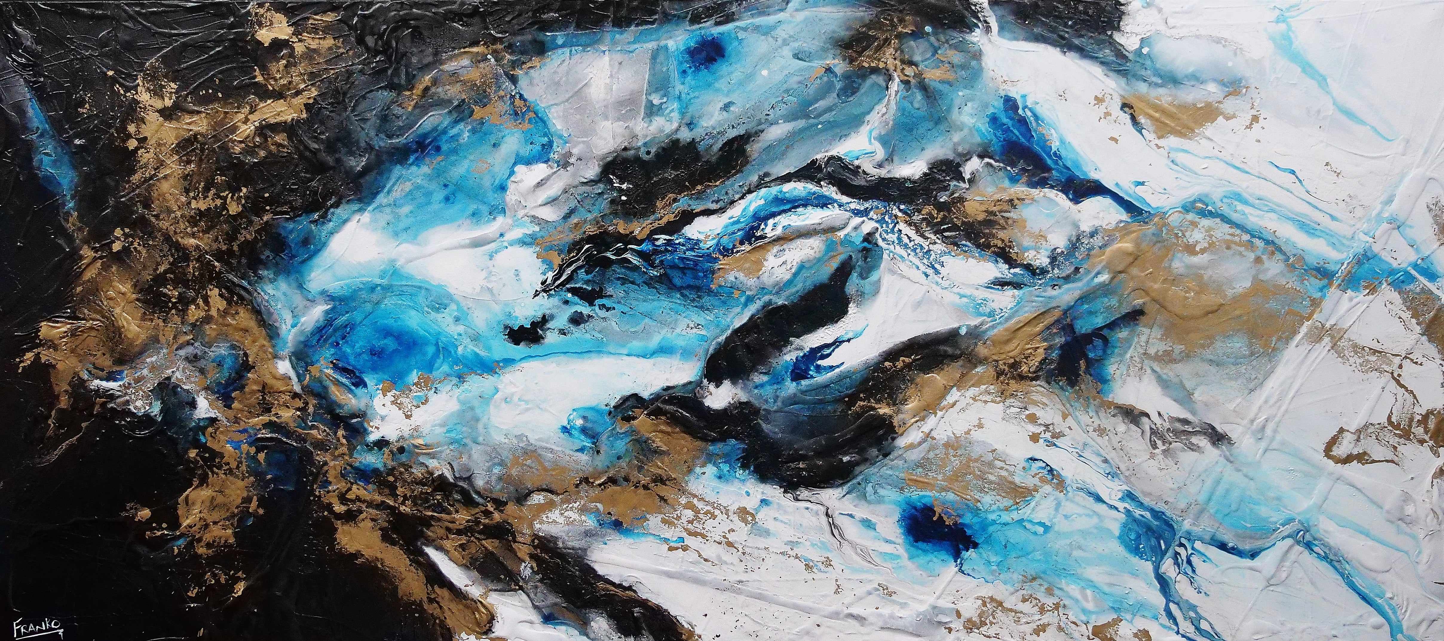 Blue Black Textured Abstract Painting - 270cm x 120cm Modern Wall Art for Living Room, Bedroom & Office Decor | Cobalt Sass Canvas Artwork