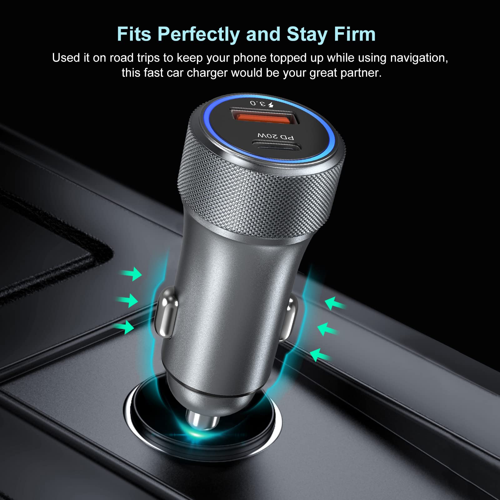 Bangfun 36W Dual USB C Car Charger with PD&QC 3.0 Fast Charging - 12V Cigarette Lighter Adapter for iPhone 16/15/14/13/12/11 Pro Max & Samsung A13/A53/A54 - Perfect for Road Trips & Daily Commutes (Grey)