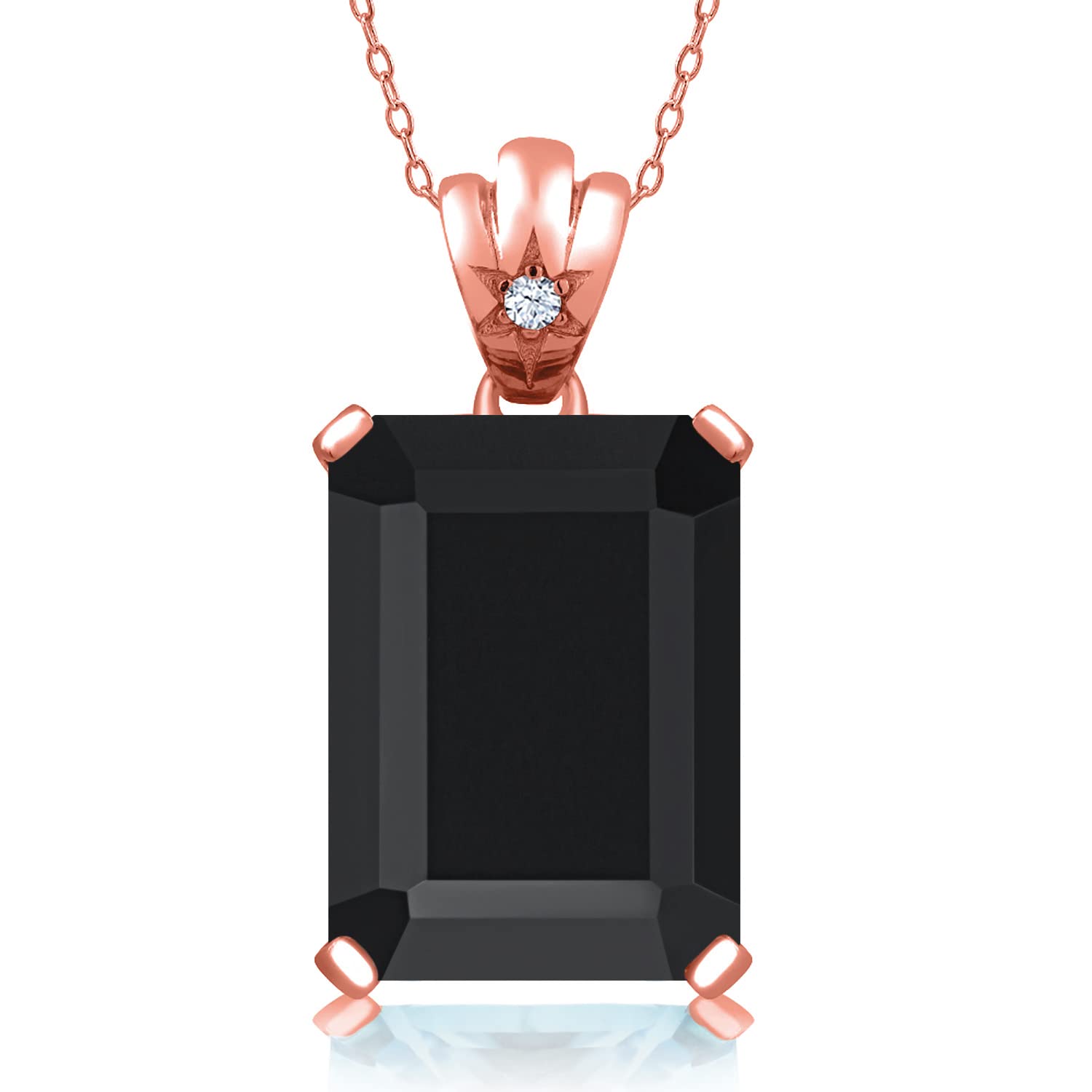 18K Rose Gold Plated Silver Emerald Cut Gemstone Birthstone Pendant Necklace - 18X13MM Center Stone & 1.8MM Round Accent Stones | Elegant Fine Jewelry Gift for Women, Wife, Mom | 18 Inch Chain Included | Perfect for Birthdays, Anniversaries & Special Occasions