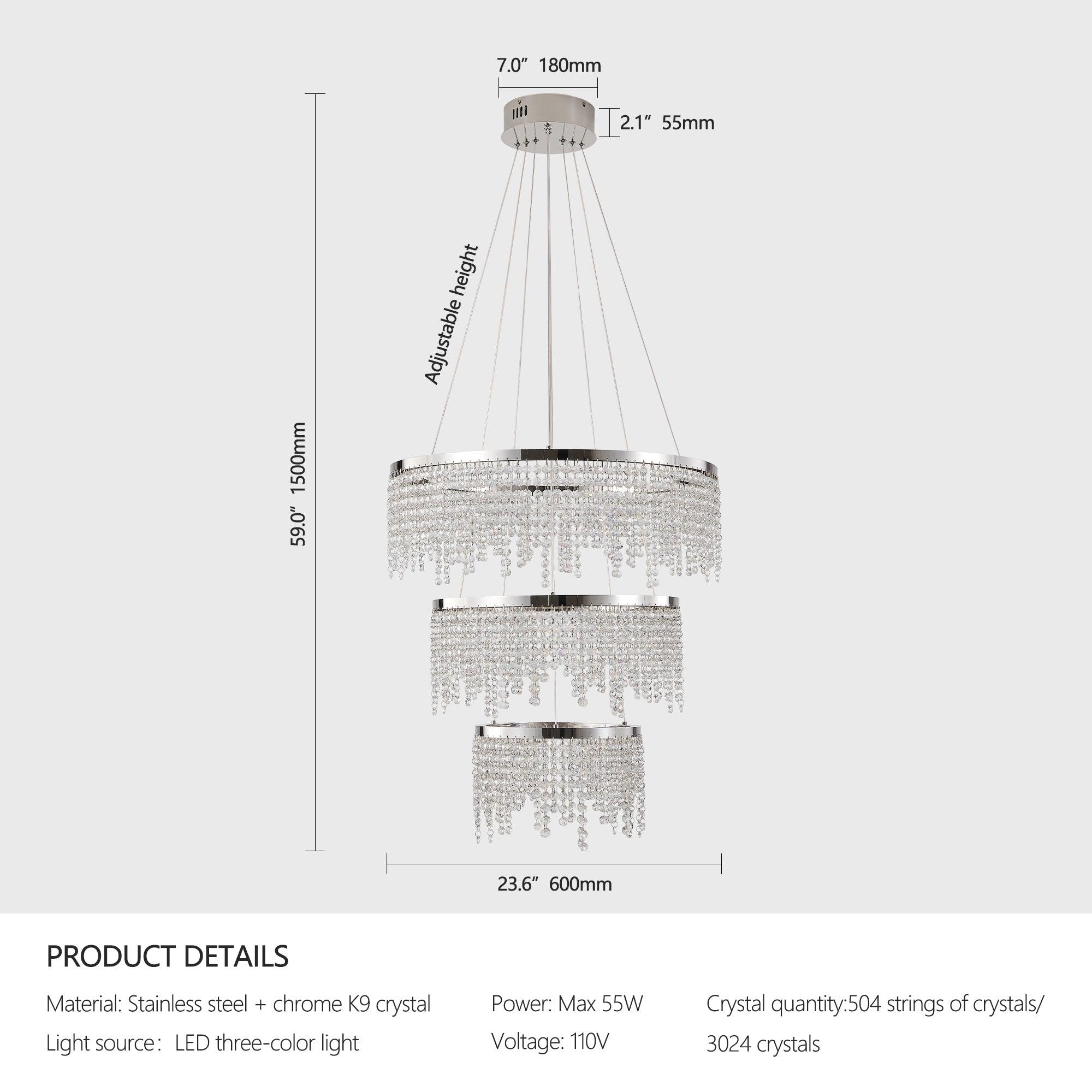 23.6 Inch Modern Crystal Chandelier - Luxury Hanging Ceiling Lamp with Elegant Pendant Design for Dining Room, Bedroom & Living Room Lighting Decor