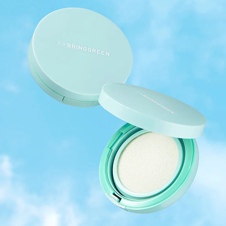 BRING GREEN Tea Tree Cica Tone Up Sun Cushion SPF50+ PA++++ 15g - Oil Control & Brightening Sunscreen for Acne-Prone Skin | Perfect for Daily Sun Protection & Makeup Base