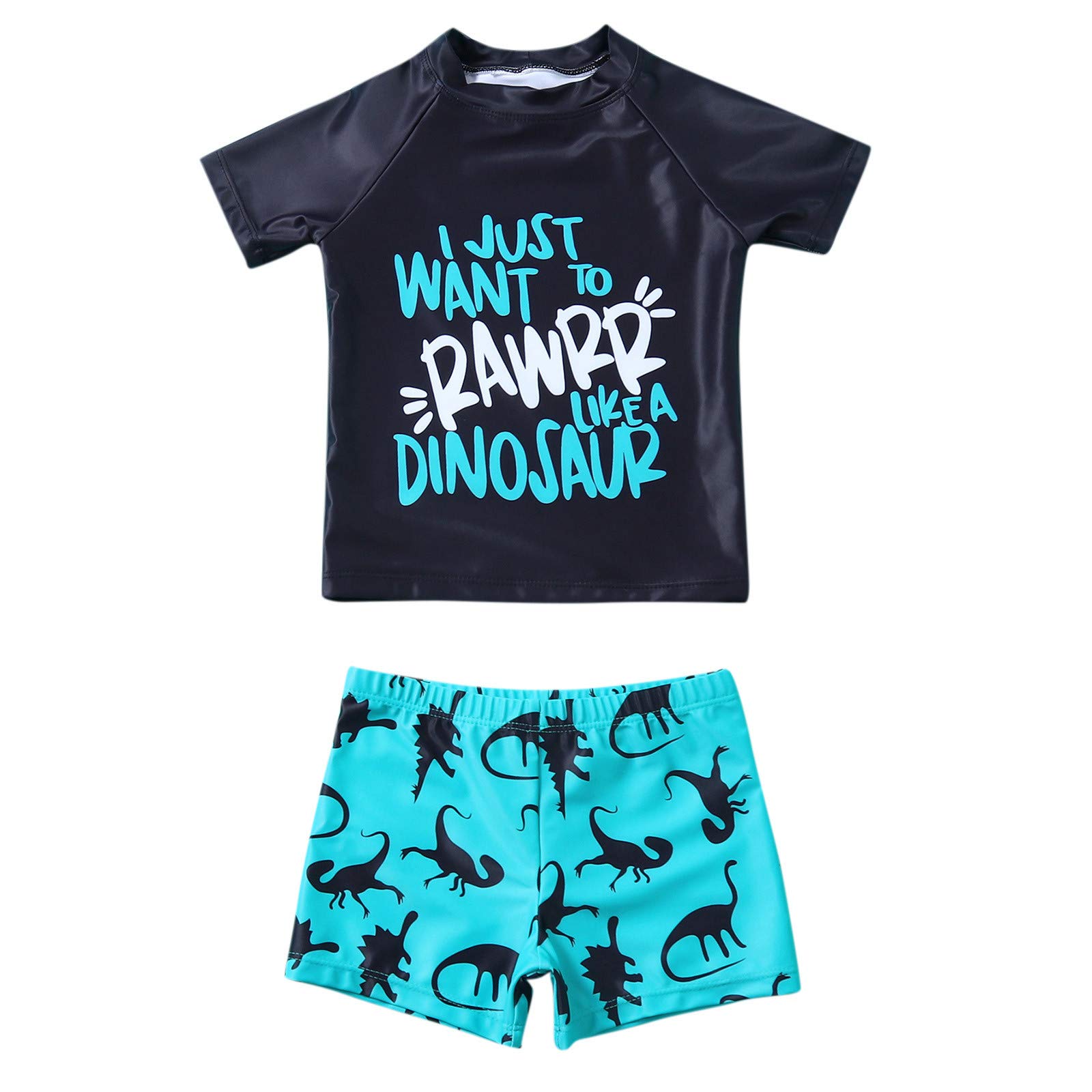 2 Piece Rash Guard & Swim Trunks Set for Toddler Boys - Cartoon Letter Print Swimwear | UV Protection Quick Dry Summer Outfits for Beach, Pool & Water Play