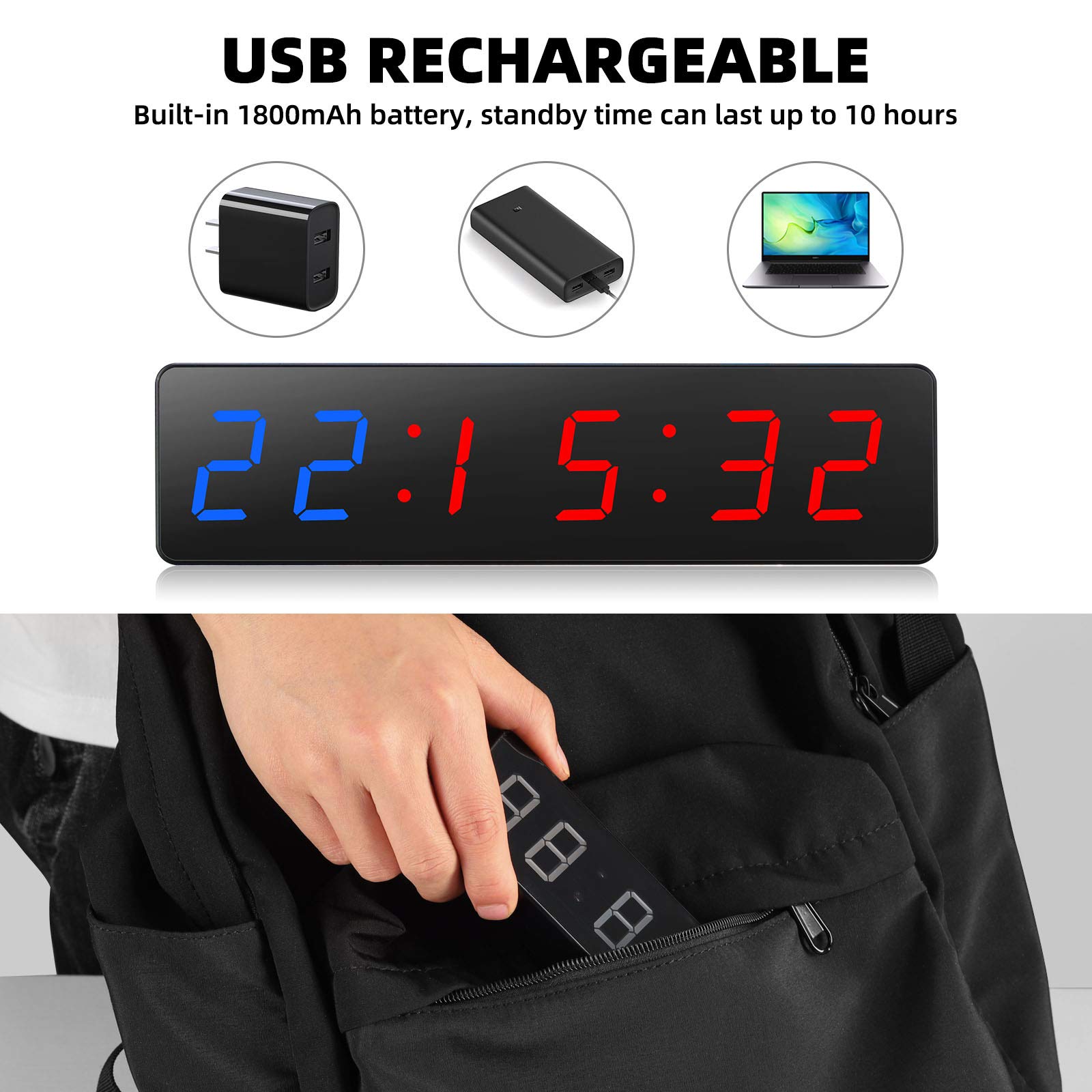 PELLOR Digital LED Wall Timer with Magnetic Back, Interval Fitness Countdown/Countup Timer, Adjustable Brightness & Volume, Remote Control - Perfect for Home Gym, Garage, and Workout Training