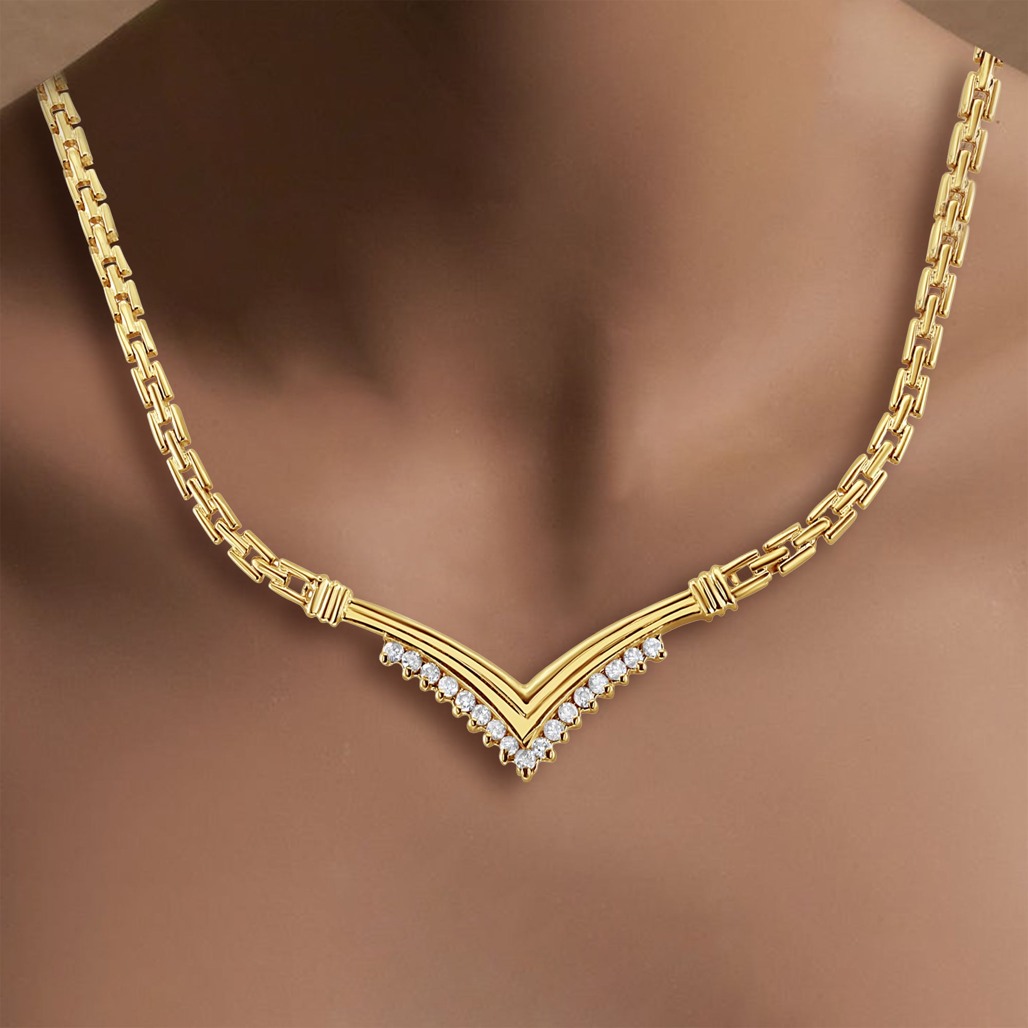 14k Yellow Gold Diamond Chevron Necklace for Women - Elegant Layering Jewelry for Weddings, Parties & Everyday Wear
