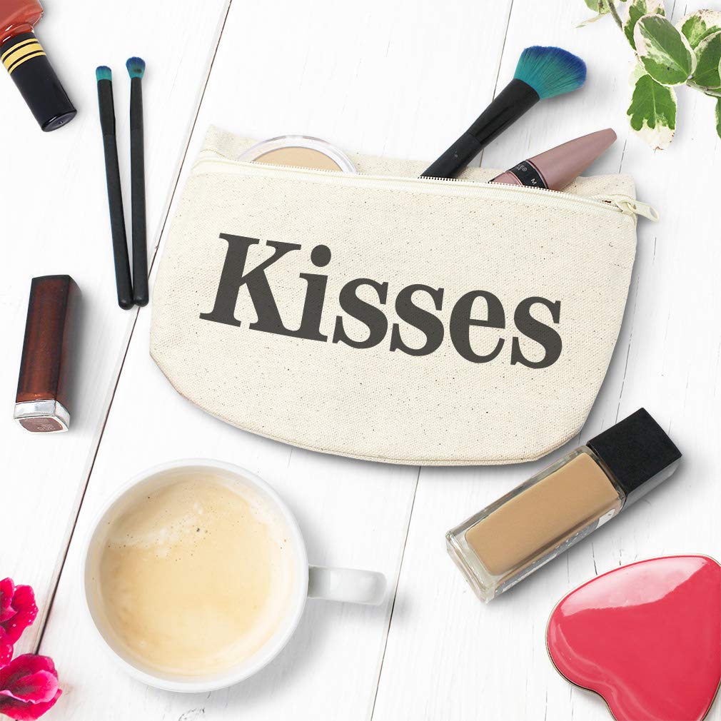 Custom Printed Canvas Makeup Bag - Inspirational Kisses Design - 9x6 Inch Pencil Pouch for School, Travel & Organization - Natural Cotton Tote for Cosmetics, Stationery & Daily Essentials