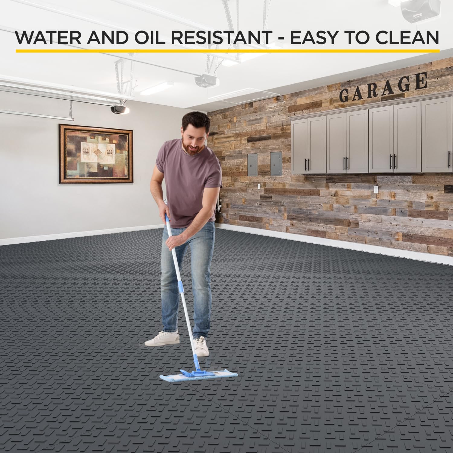 Interlocking Garage Floor Tiles - 48 Pack (12x12 Inch) - Heavy Duty 40,000 LBS Load Capacity - Oil & Stain Resistant - Anti-Slip Car Flooring - Black - Perfect for Home Garages, Workshops & Auto Shops
