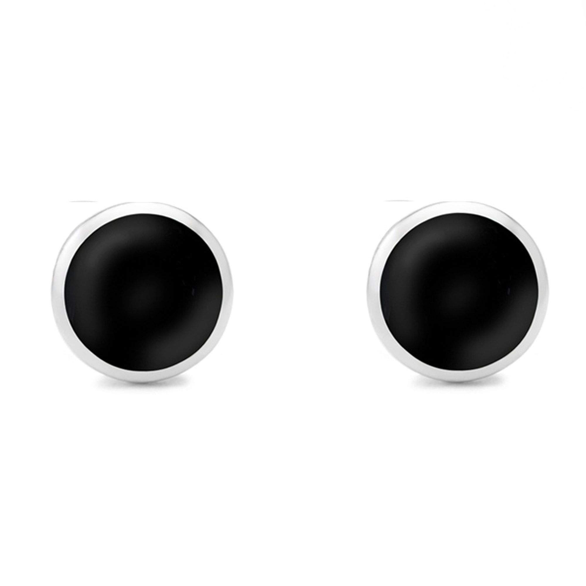 Boma Jewelry Sterling Silver Onyx Inlay Circle Stud Earrings for Women – Elegant Black Gemstone Studs for Everyday Wear & Special Occasions