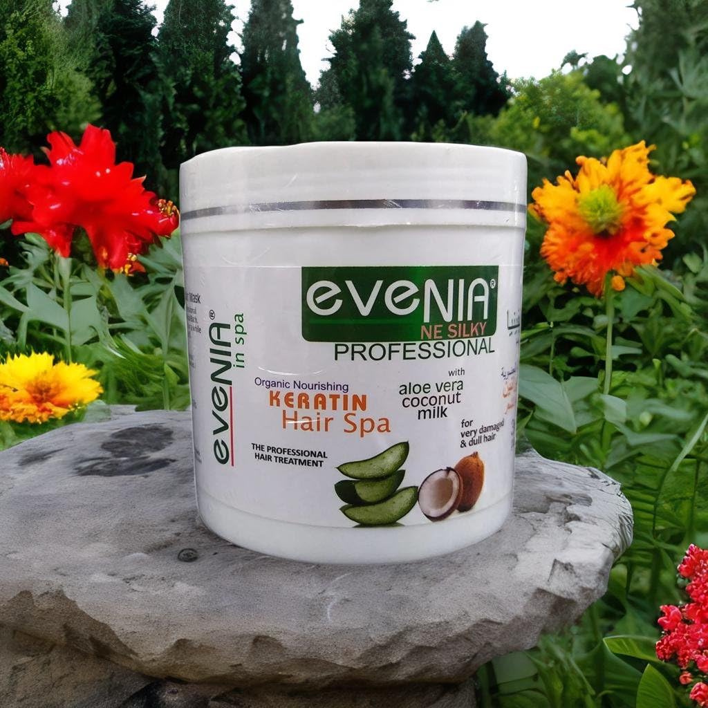 EVENIA Organic Keratin Hair Spa Treatment with Aloe Vera & Coconut Milk - Repair for Damaged, Dull Hair - Salon & Home Use - Perfect for Deep Conditioning & Hair Restoration