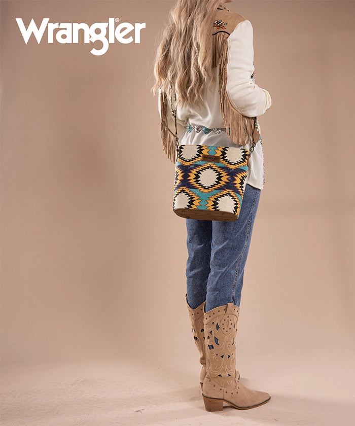 Wrangler Dual-Sided Print Canvas Shoulder Bag for Men & Women - Stylish Crossbody Purse for Travel, Work, and Everyday Use