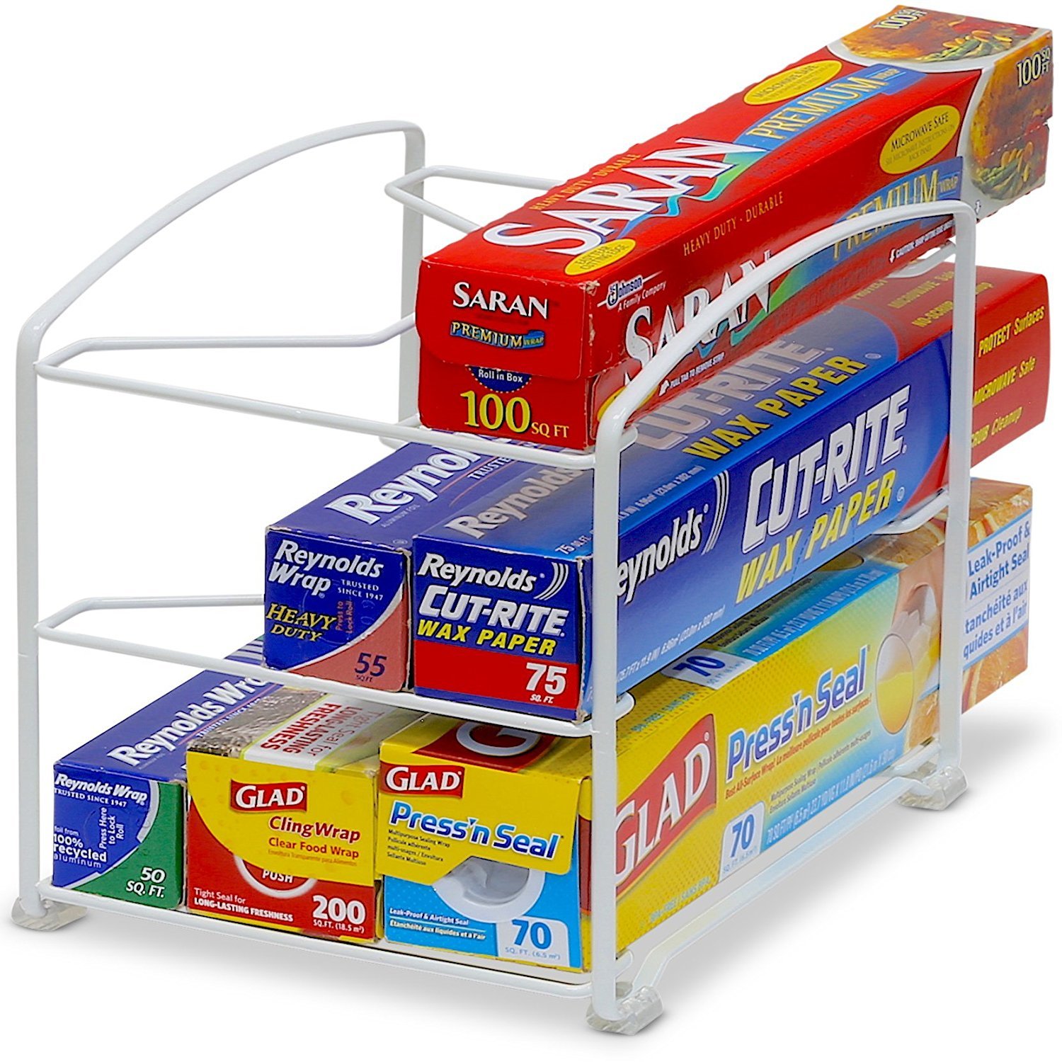 Simple Houseware Kitchen Wrap Organizer Rack - White | Space-Saving Foil, Plastic Wrap & Parchment Paper Holder for Pantry & Cabinet Organization