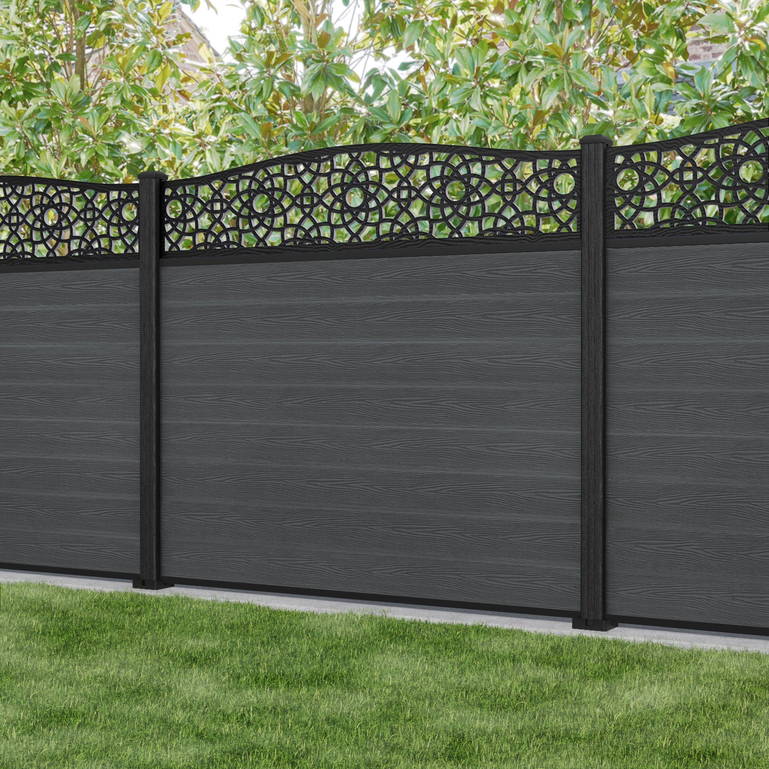 Classic Ambar Curved Top Fence Panel - Dark Grey Composite Fencing with Durable Posts | Perfect for Backyard Privacy, Garden Borders & Pool Safety