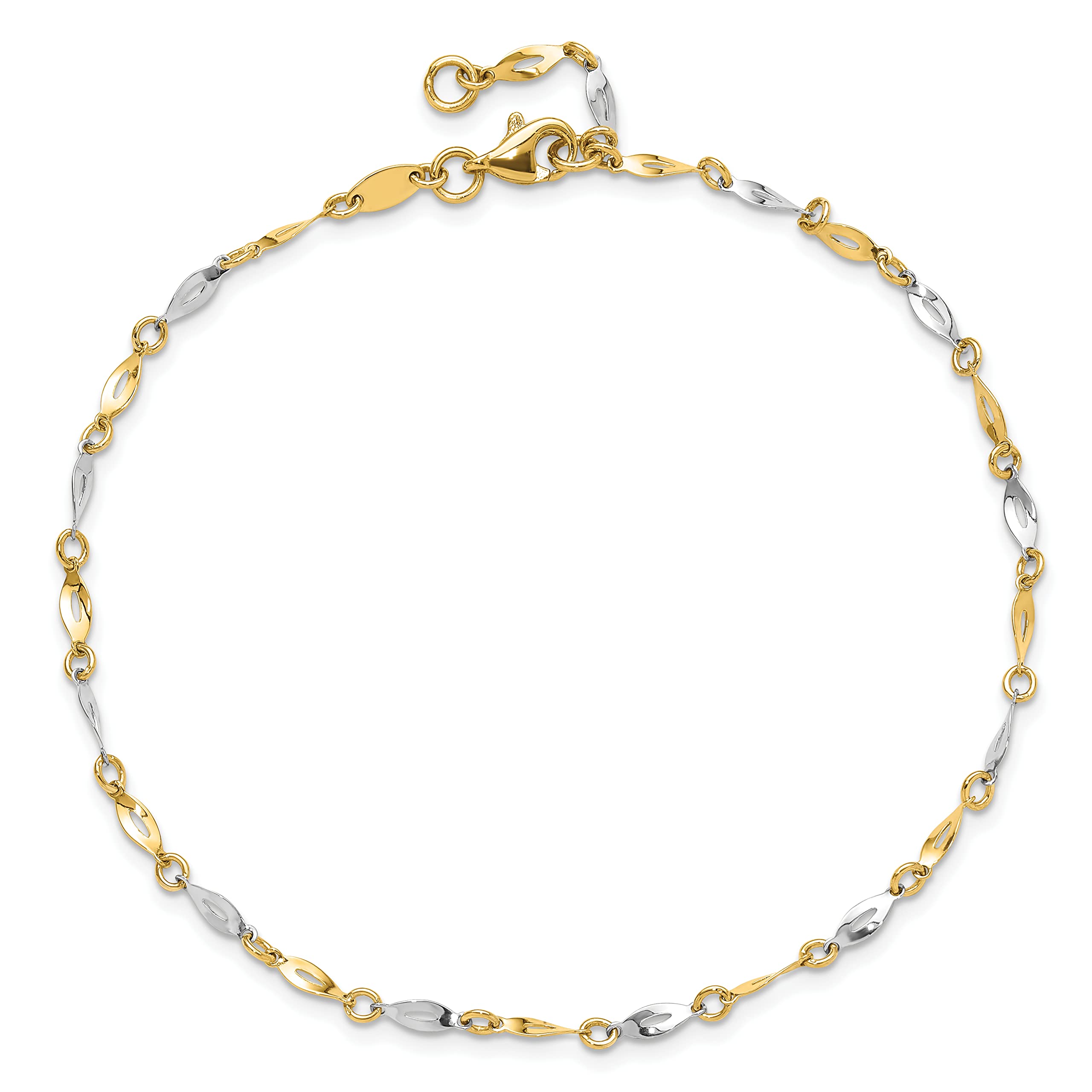 14K Gold Two-Tone Polished Adjustable Anklet with 1