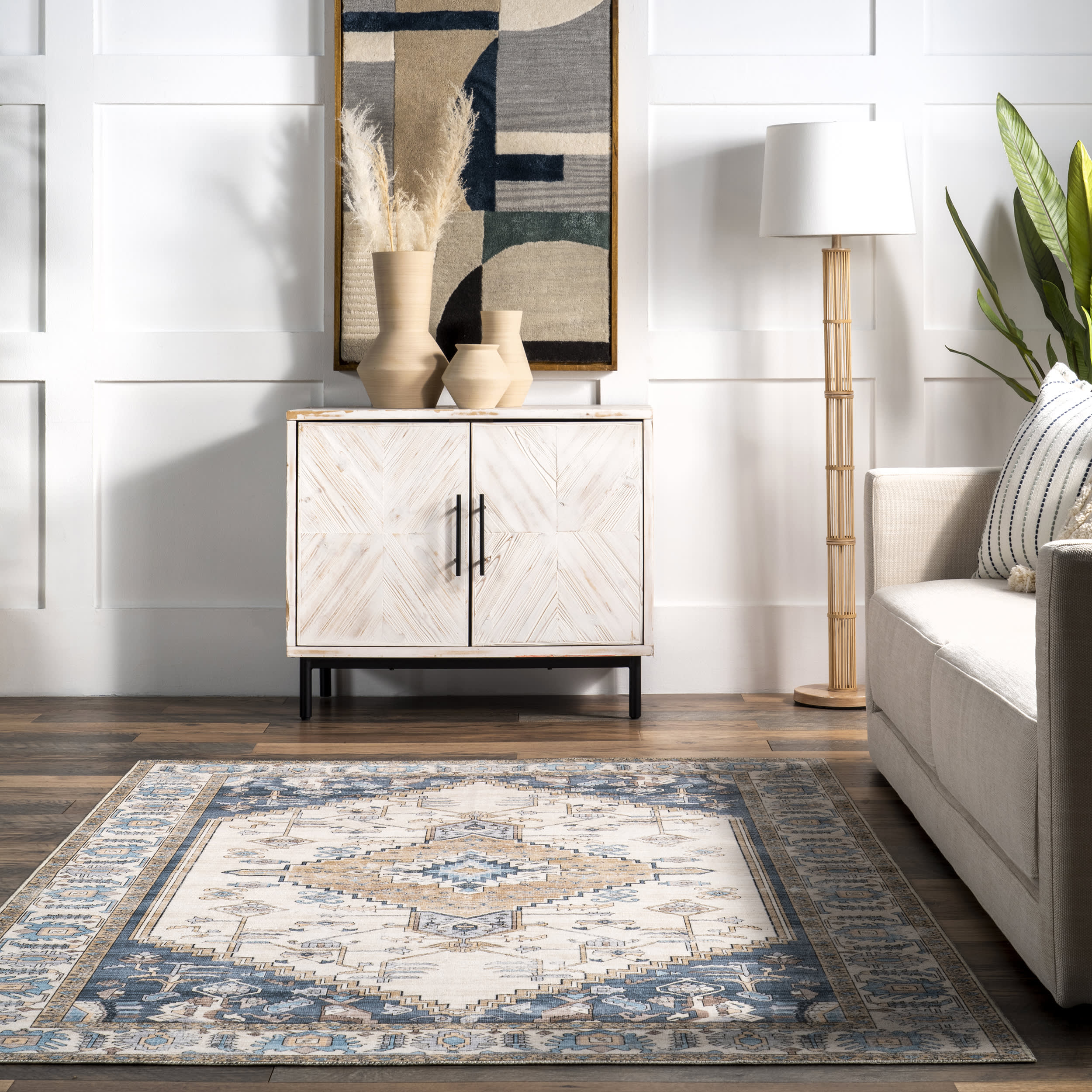 Daphna Medallion Washable Rug - Blue Indoor/Outdoor Area Rug for Living Room, Bedroom, Patio & Entryway