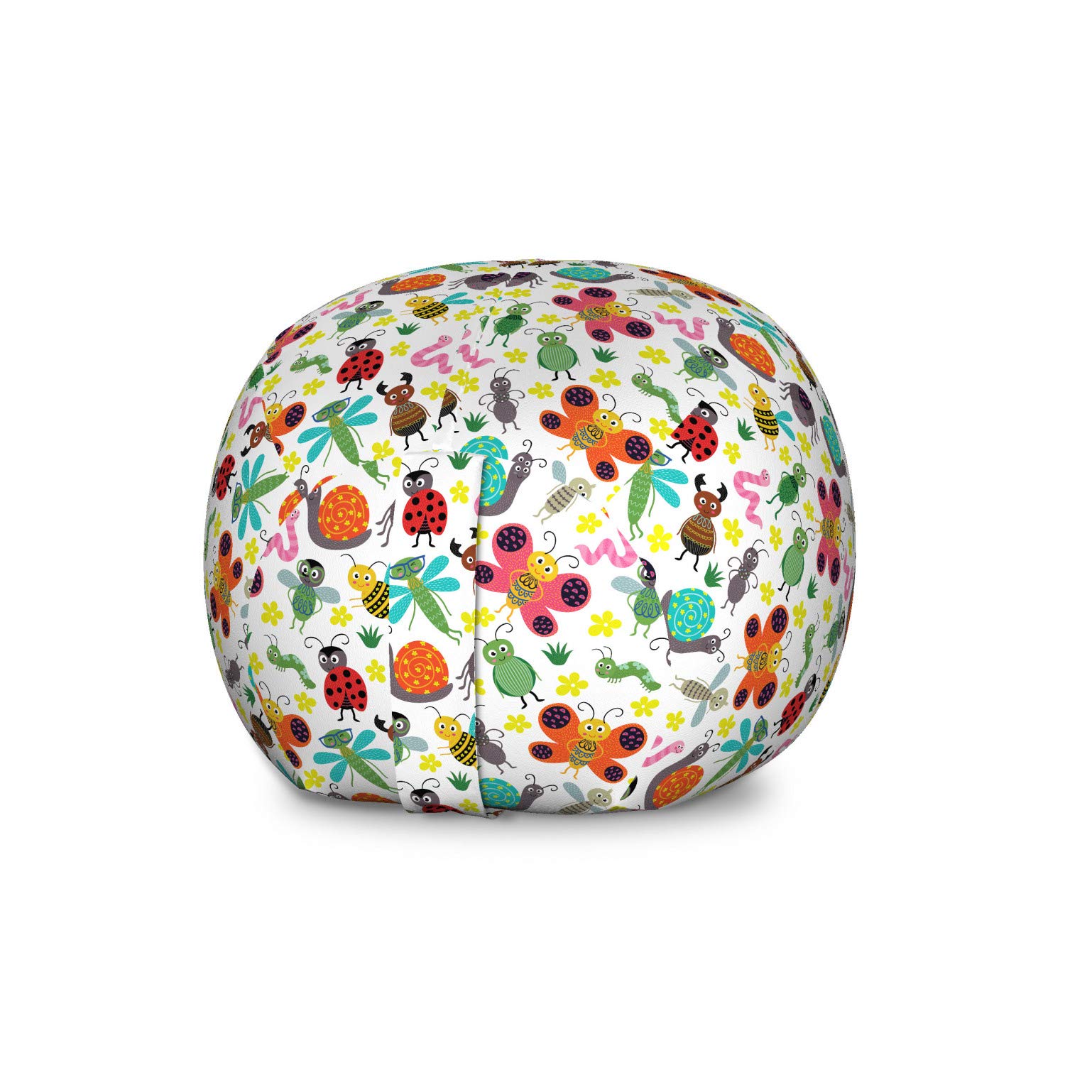 Ambesonne Colorful Summer Insects Toy Storage Bag Chair - Large Washable Stuffed Animal Organizer with Happy Cheerful Bugs Illustration | Perfect for Kids' Room, Playroom & Nursery Organization