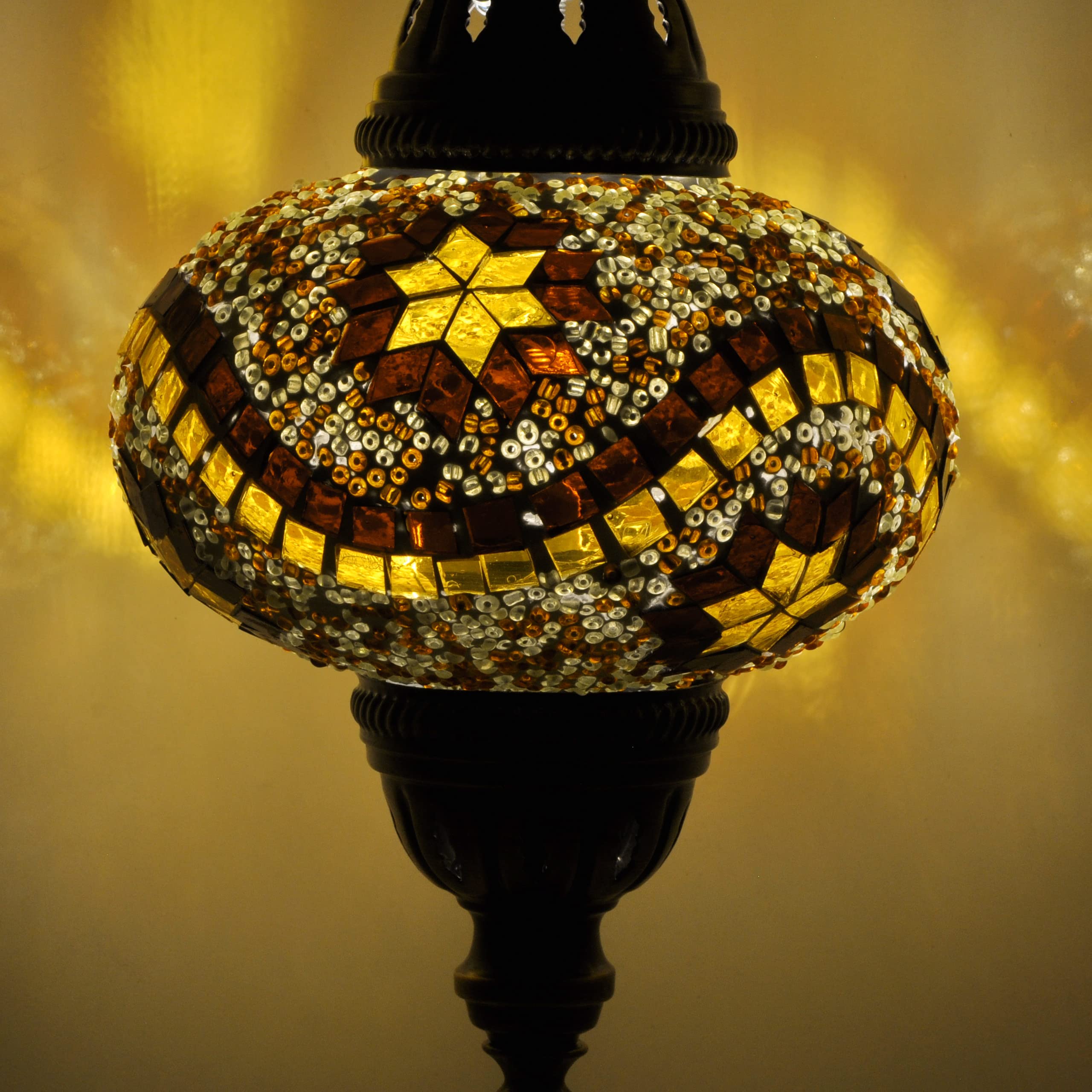 10 Styles Handmade Turkish Mosaic Table Lamp - Bronze Base Moroccan Tiffany Night Light with LED Bulb for Bedroom Decor | Authentic Glass Bedside Lamp for Living Room, Dining Room & Gift Giving (Brown)