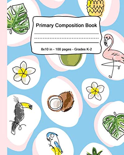 Primary Composition Book for Kids - Tropical Flamingo Design with Dashed Midline & Story Paper | 100 Pages K-2 Writing Notebook | Perfect for Handwriting Practice, Creative Writing & School Assignments