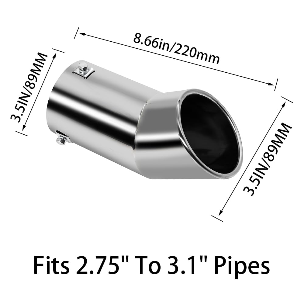 Stainless Steel Exhaust Tips for Cars - 2.75 to 3 Inch Universal Fit - Silver Tail Pipe Upgrade for Enhanced Vehicle Appearance - Perfect for Car Modifications & Performance Enhancement