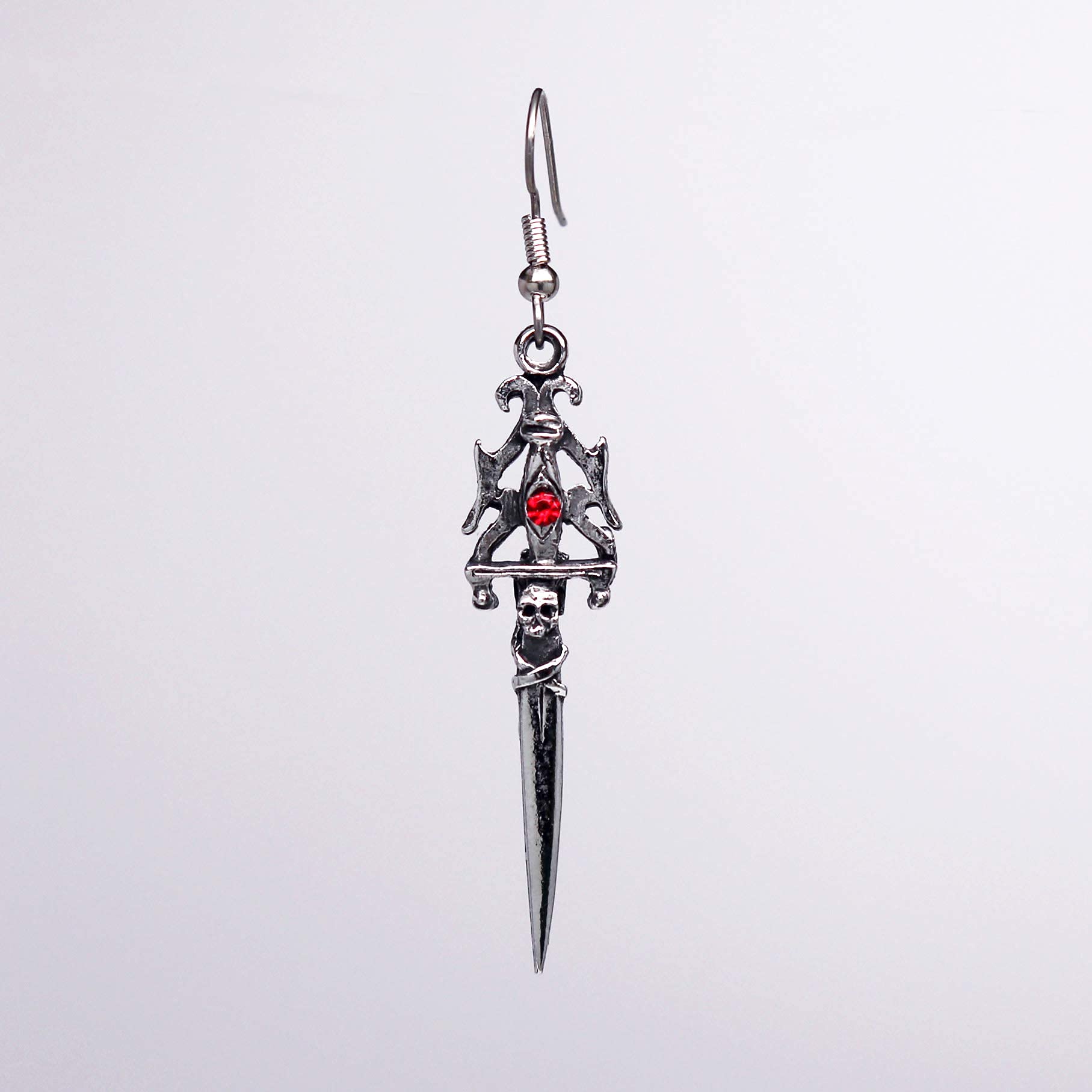 Gothic Skull Dagger Earrings with Crystals for Renaissance Costume