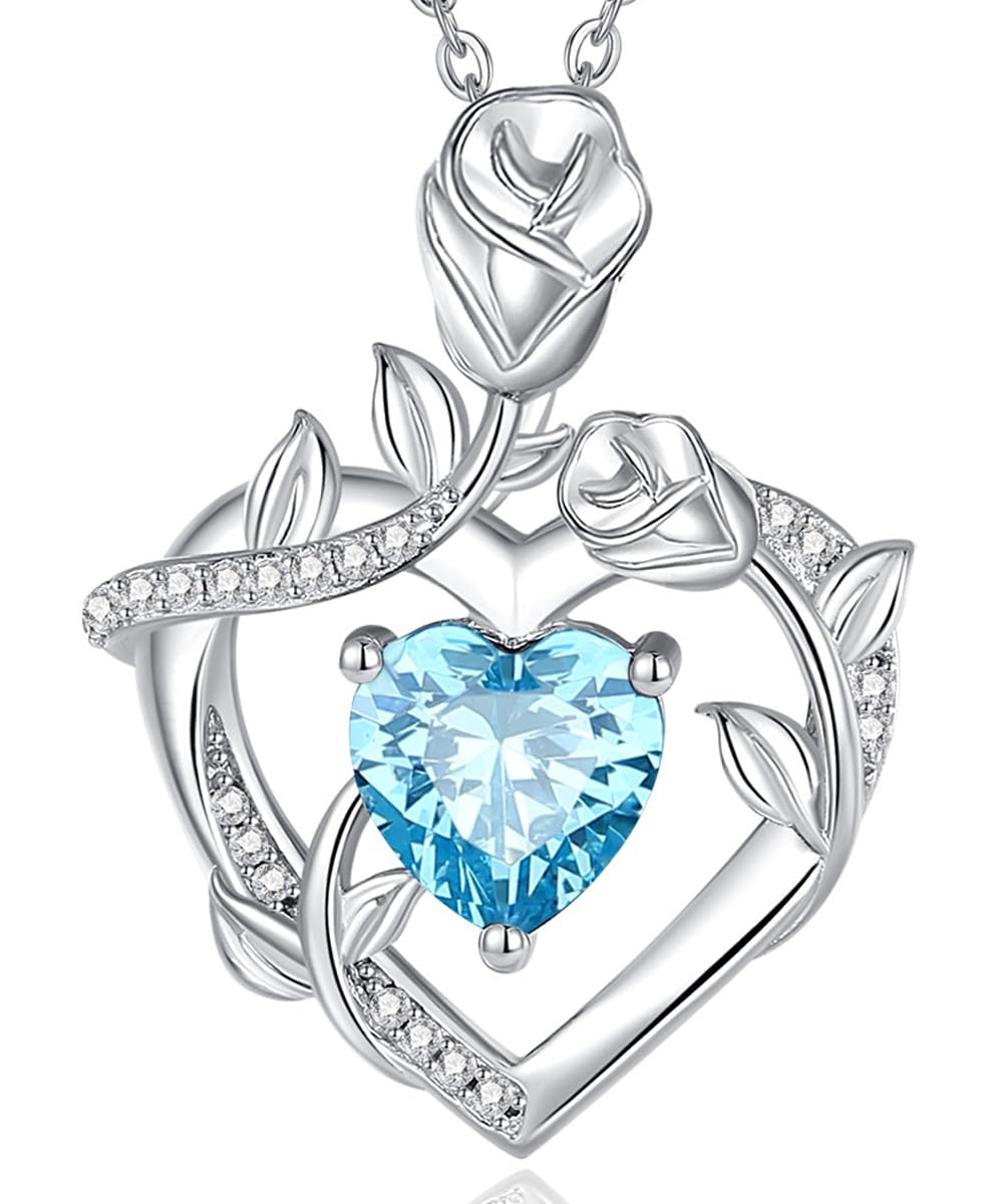 AGVANA Sterling Silver Rose Flower Heart Birthstone Necklace for Women - Dreamy Rose Pendant Fine Jewelry, 18