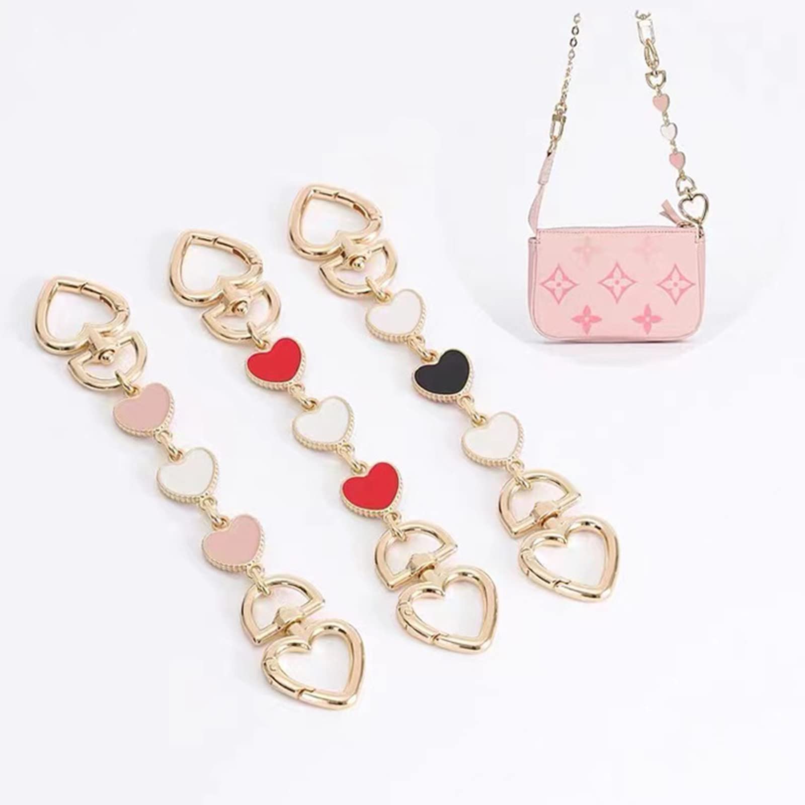 Purse Chain Strap - Heart Handbag Charms & Short Chain Replacement for Shoulder Bags | Adjustable Purse Extender in Pink & White | Perfect for Crossbody Bags, Evening Purses & Fashion Accessories