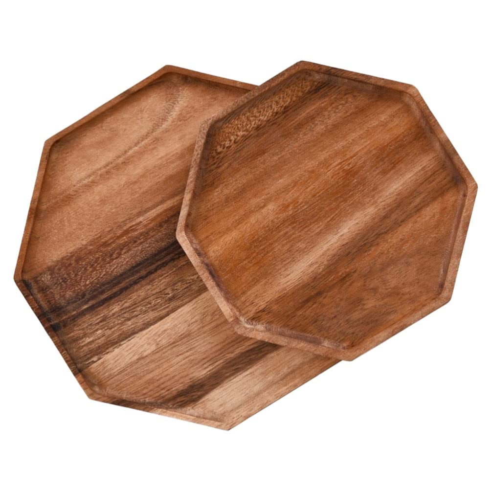2-Pack Wooden Octagon Serving Trays - Perfect for Cake, Bread, Charcuterie, Fruit, Appetizers & Desserts | Elegant Afternoon Tea Platters for Entertaining, Parties & Home Decor