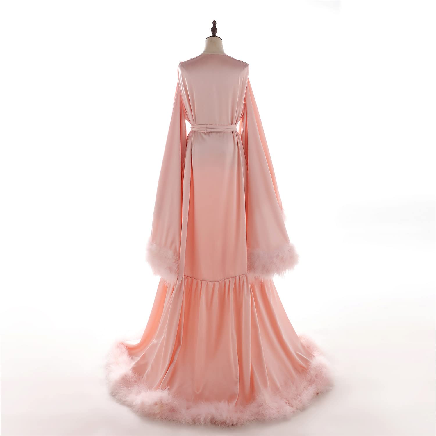 Elegant Women's Feather Bridal Robe - Vintage Hollywood Style Silk Kimono - Maternity & Photoshoot Loungewear - Luxurious Bathrobe & Sexy Lingerie for Weddings, Boudoir, Maternity Photos & Special Occasions
