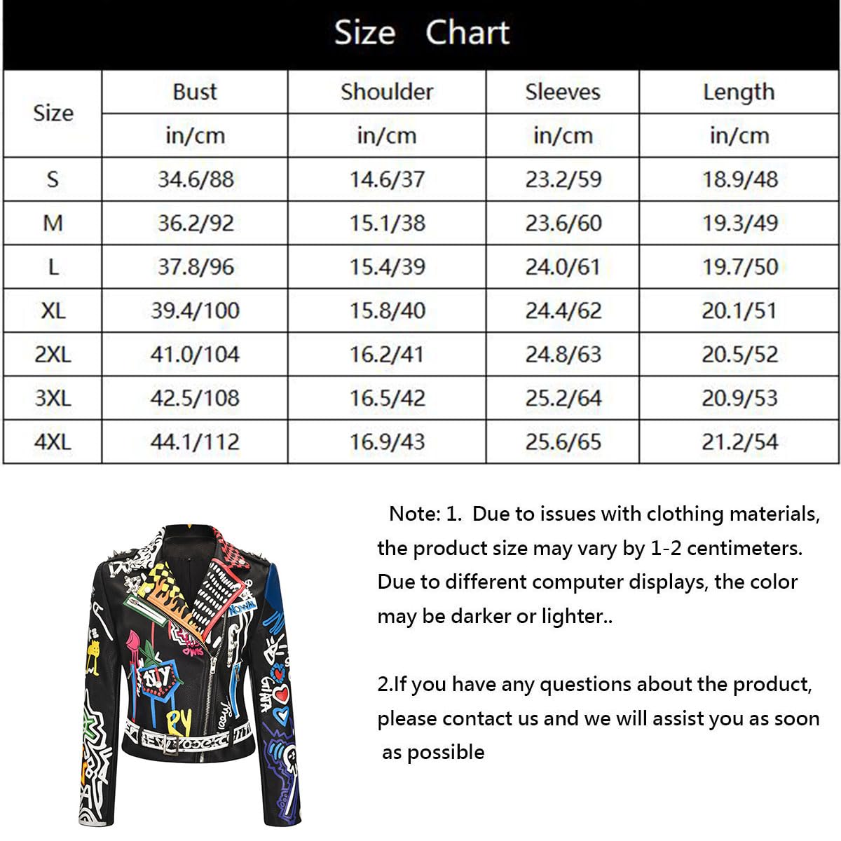 LRX Women's Faux Leather Jacket - Punk Style Cartoon Print Moto Coat with Studded Badge & Graffiti Design | Perfect for Biker, Concert, Halloween & Streetwear Fashion