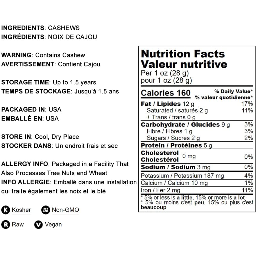 Food to Live Raw Cashews, 16 Pounds — Non-GMO Verified, Whole W-320 Size Nuts, Unsalted & Unroasted | Vegan, Kosher, Bulk Snacks for Baking, Cooking & Healthy Eating
