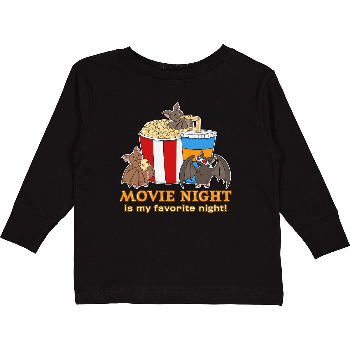 Movie Night is My Favorite Night Bats with Toddler Long Sleeve T-Shirt - Cute Family Matching Outfits for Movie Nights & Casual Wear