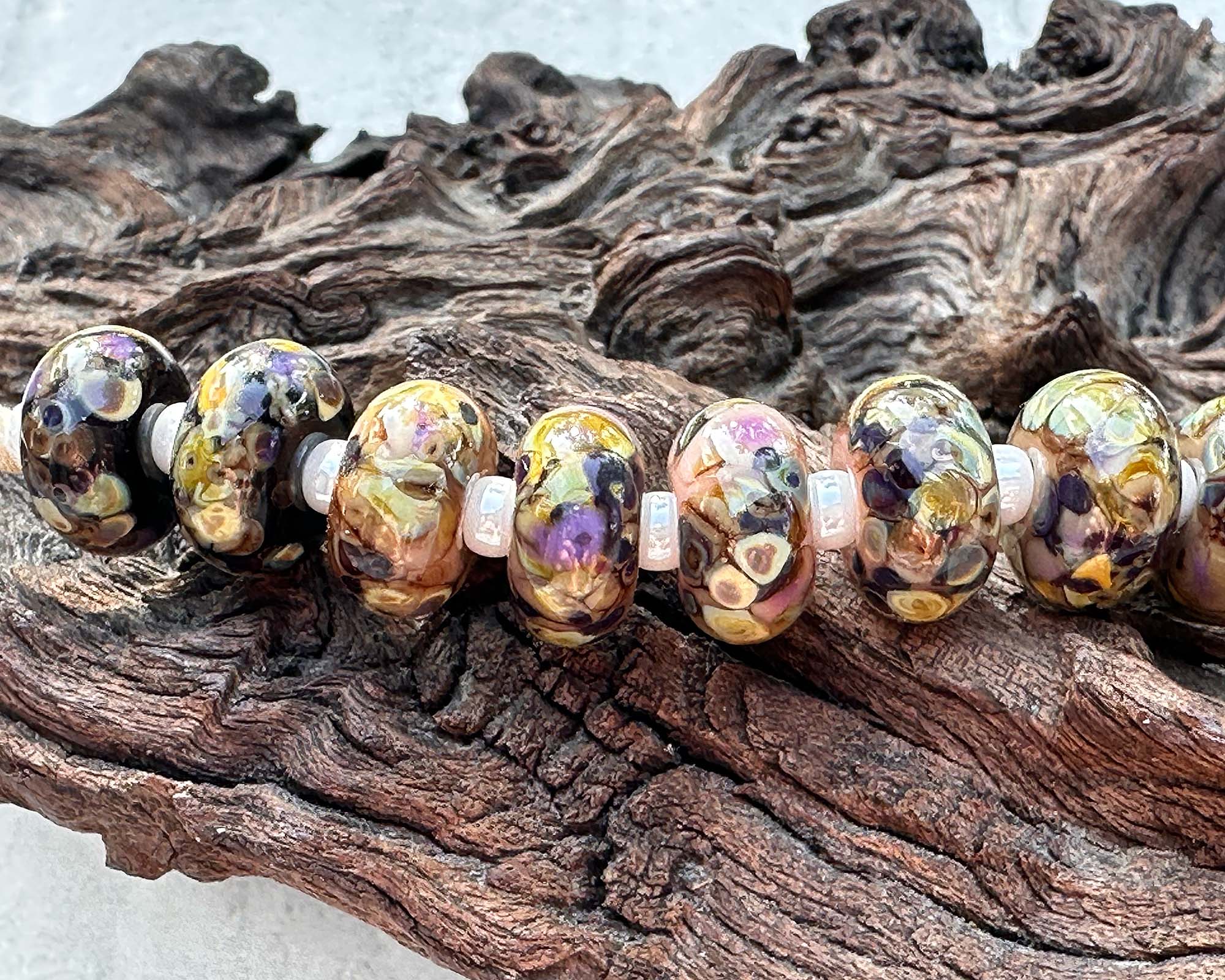 14 Picasso Brown Mosaic Lampwork Beads Set - Handmade Glass Beads for Jewelry Making, Bracelets & Necklaces - Perfect for DIY Crafting and Gift Giving