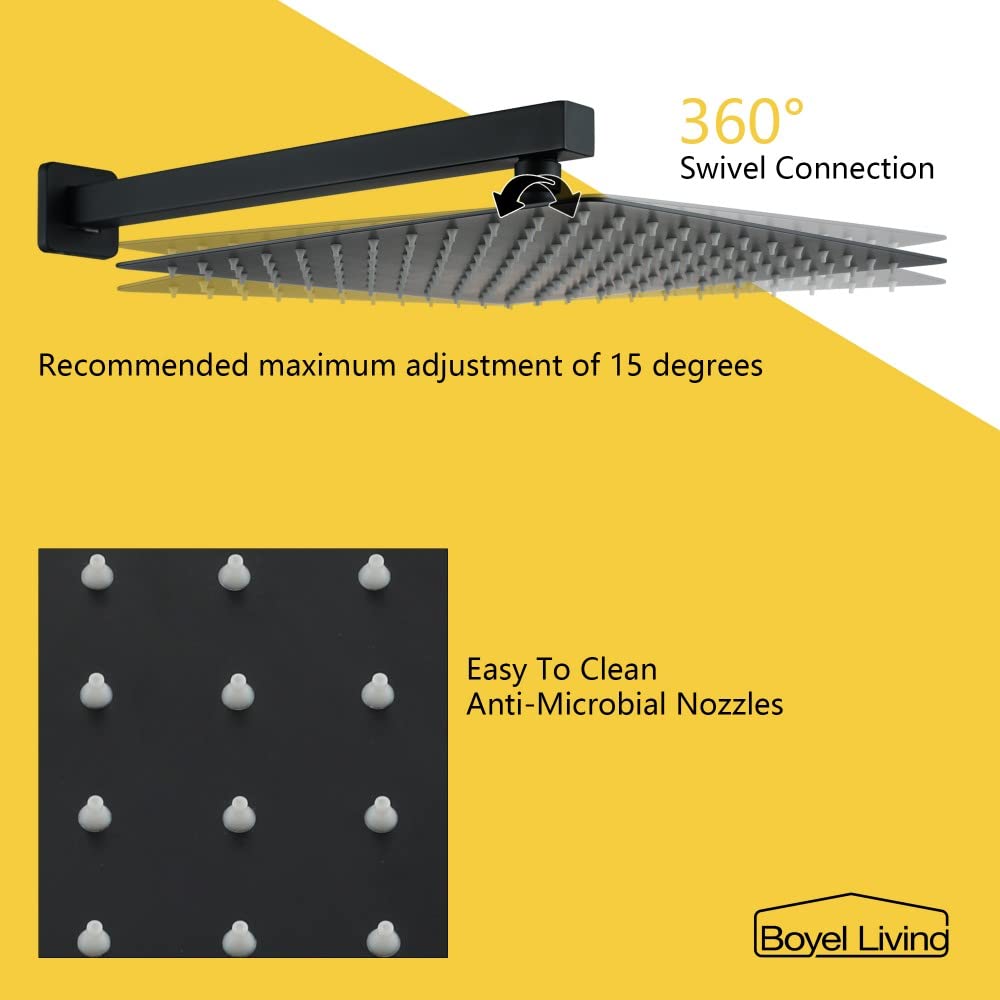 Premium 12 Inch Rainfall Shower System Set - High Pressure Matte Black Shower Head with Wall Mounted Faucet (2-Function) for Luxurious Bathroom Experience | Perfect for Master Bath, Spa Retreat & Modern Home Renovation