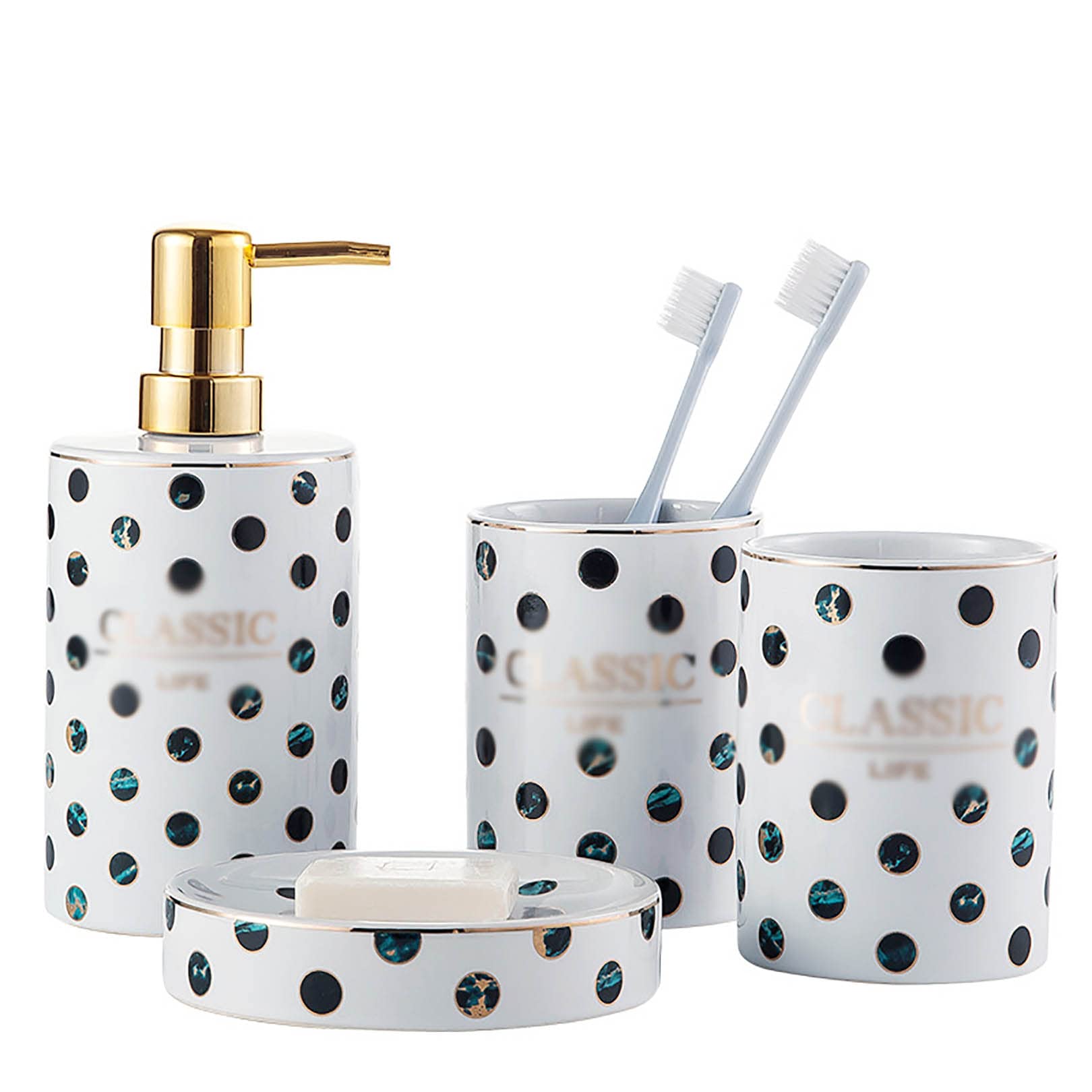 ZHINTE 4-Piece Bathroom Countertop Set - Soap Dispenser, Toothbrush Holder, Gargle Cup & Soap Dish | Modern Bathroom Accessories for Sink Organization | Perfect for Home, Hotel & Spa Decor