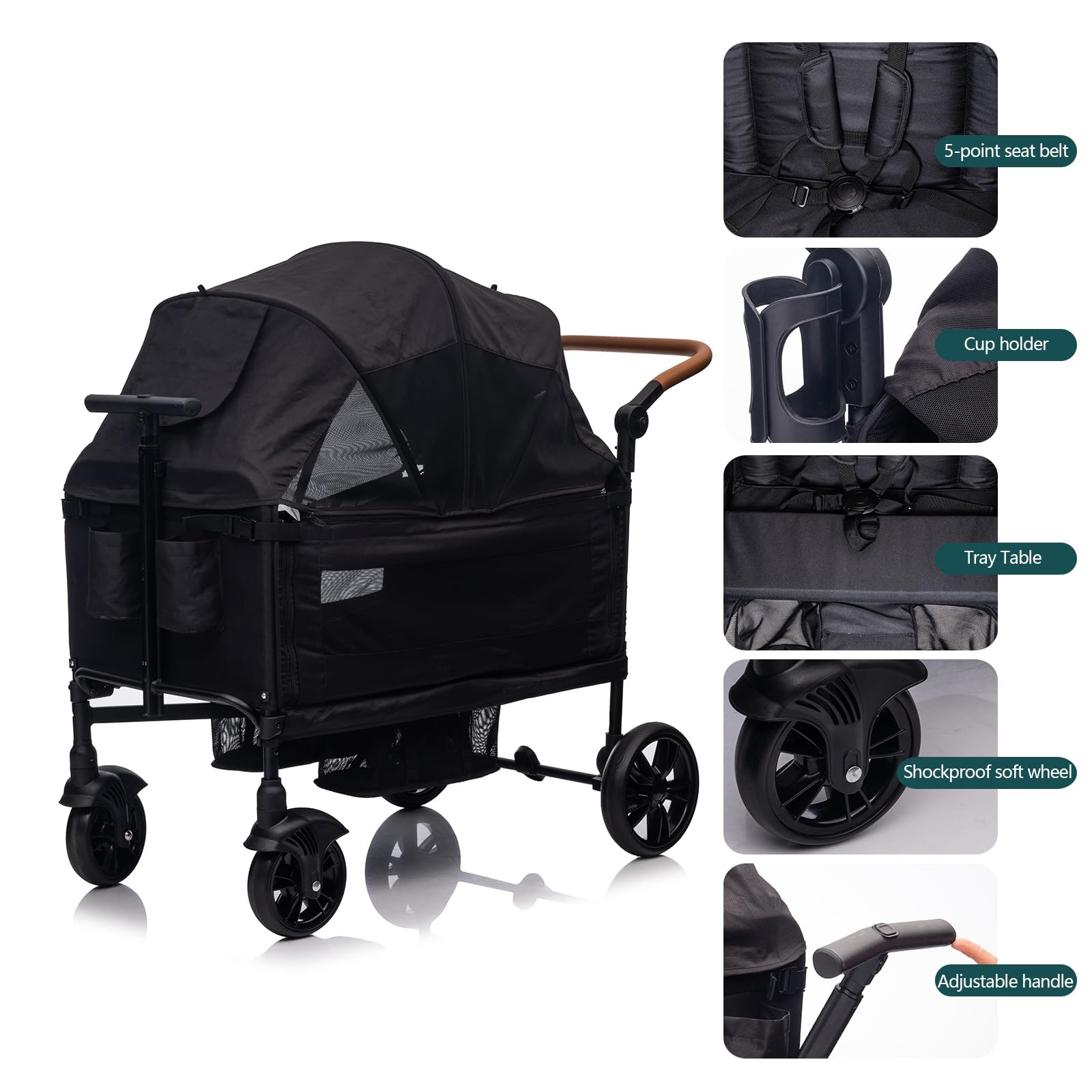 **Double Stroller for 2 Kids - Lightweight Foldable Wagon Stroller with 5-Point Harness, Adjustable Handle & Canopy - Includes Tray Table & Cup Holder - Ideal for Travel, Shopping & Outdoor Adventures with Toddlers & Newborns**
