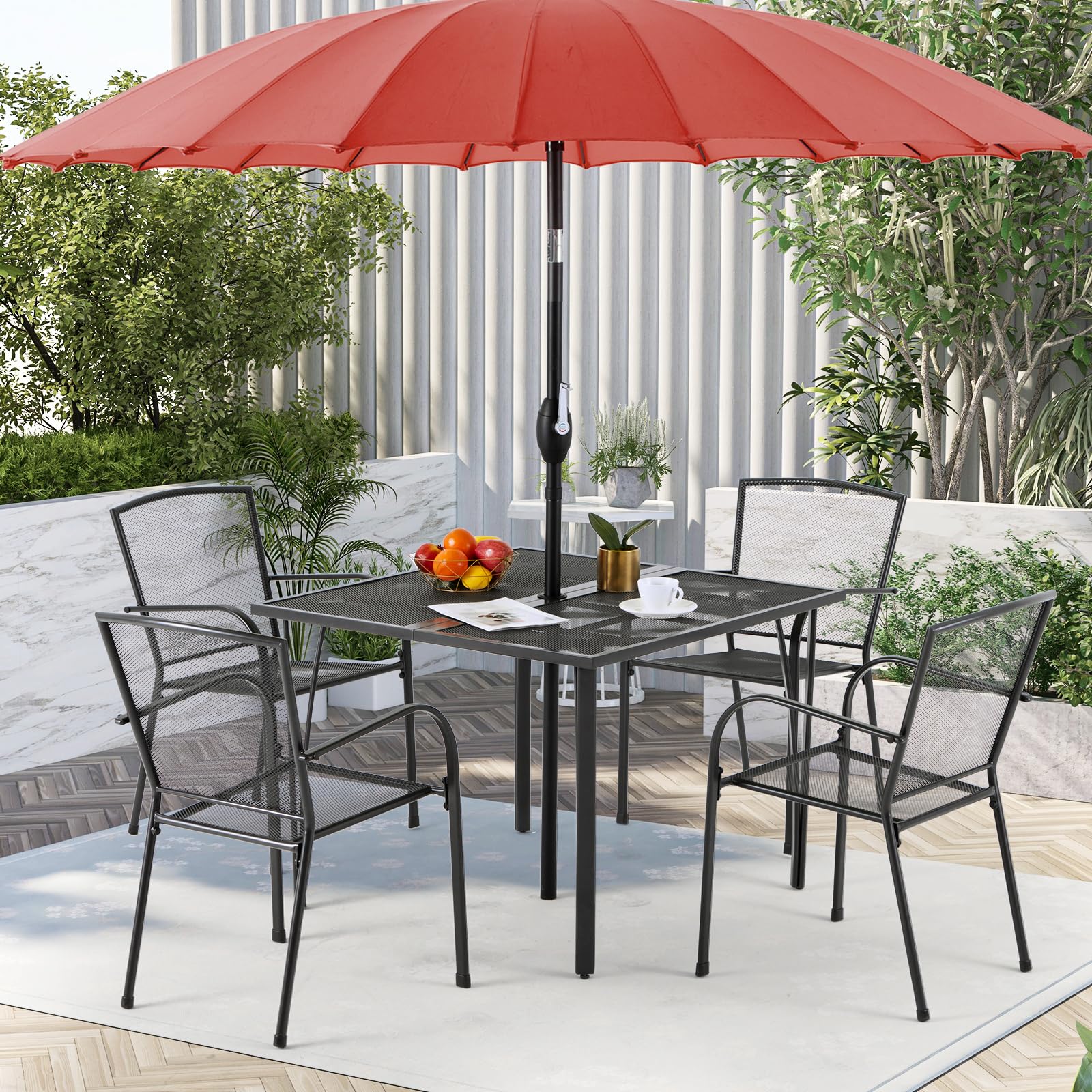AECOJOY 39.4 Inch Square Outdoor Dining Table for 4 People - Weatherproof Metal Patio Table with 1.6 Inch Umbrella Hole - Perfect for Backyard, Garden, Poolside & Outdoor Entertaining (Dark Grey)