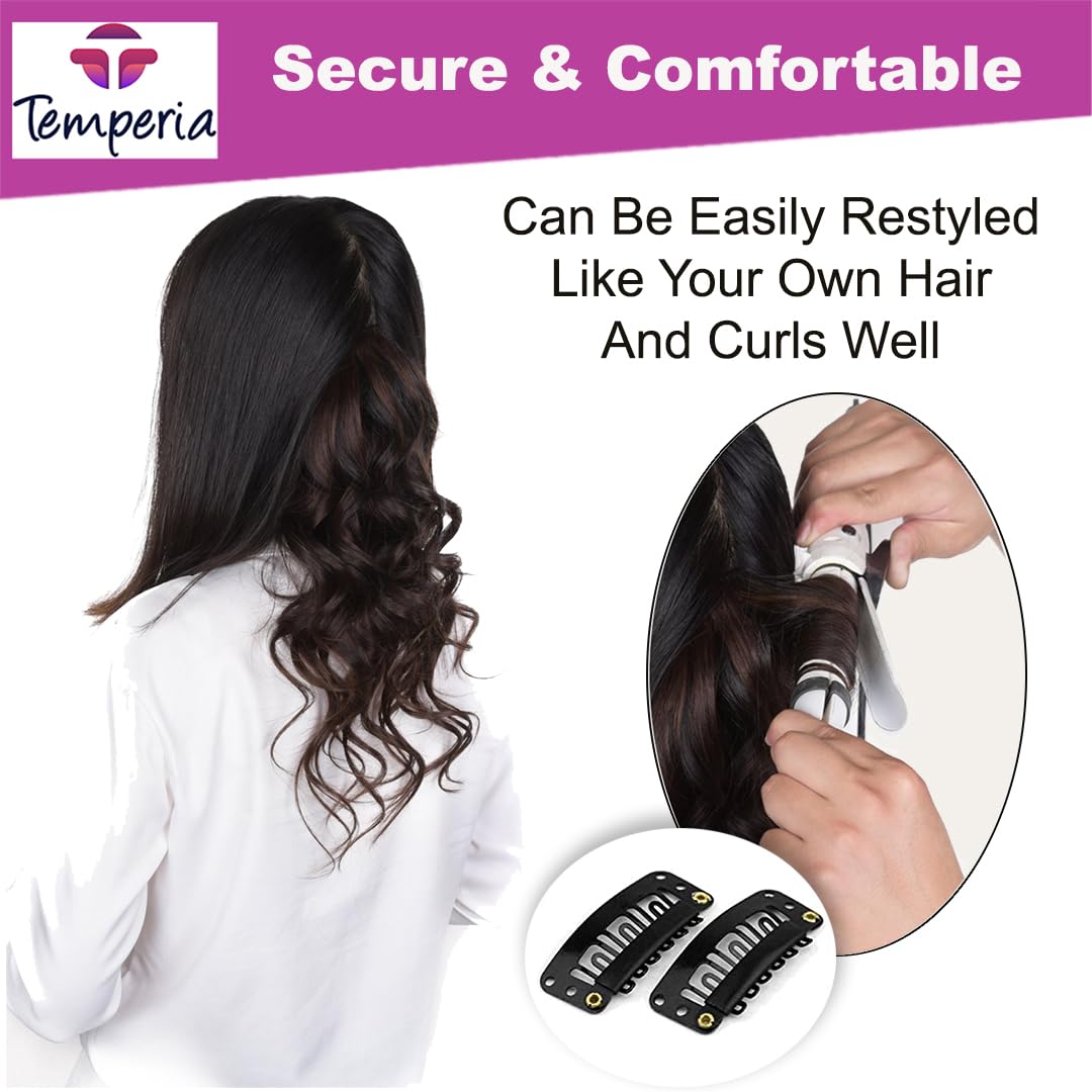 TEMPERIA 50 Pcs Hair Extension Clips for Women & Men - Black Snap Wig Clips (3.4 cm) - Secure Hair Patch Attachments for Daily Styling, Cosplay & Costume Parties