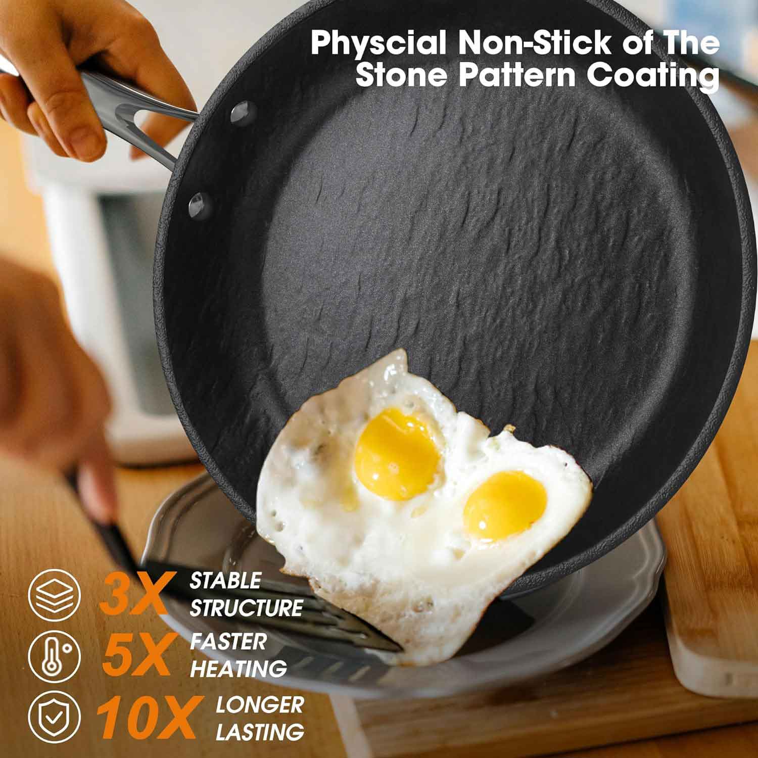 3-Piece Nonstick Marble Frying Pan Set - 8