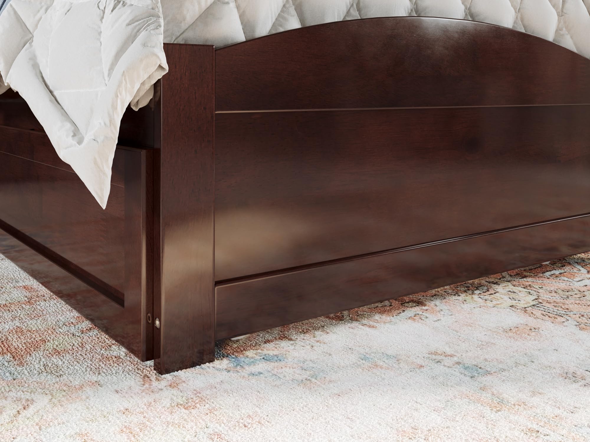 AFI Warren Twin XL Platform Bed with Footboard, Twin XL Trundle & USB Charging - Walnut Finish - Space-Saving Bedroom Solution for Small Rooms, Guest Rooms & Dorm Living