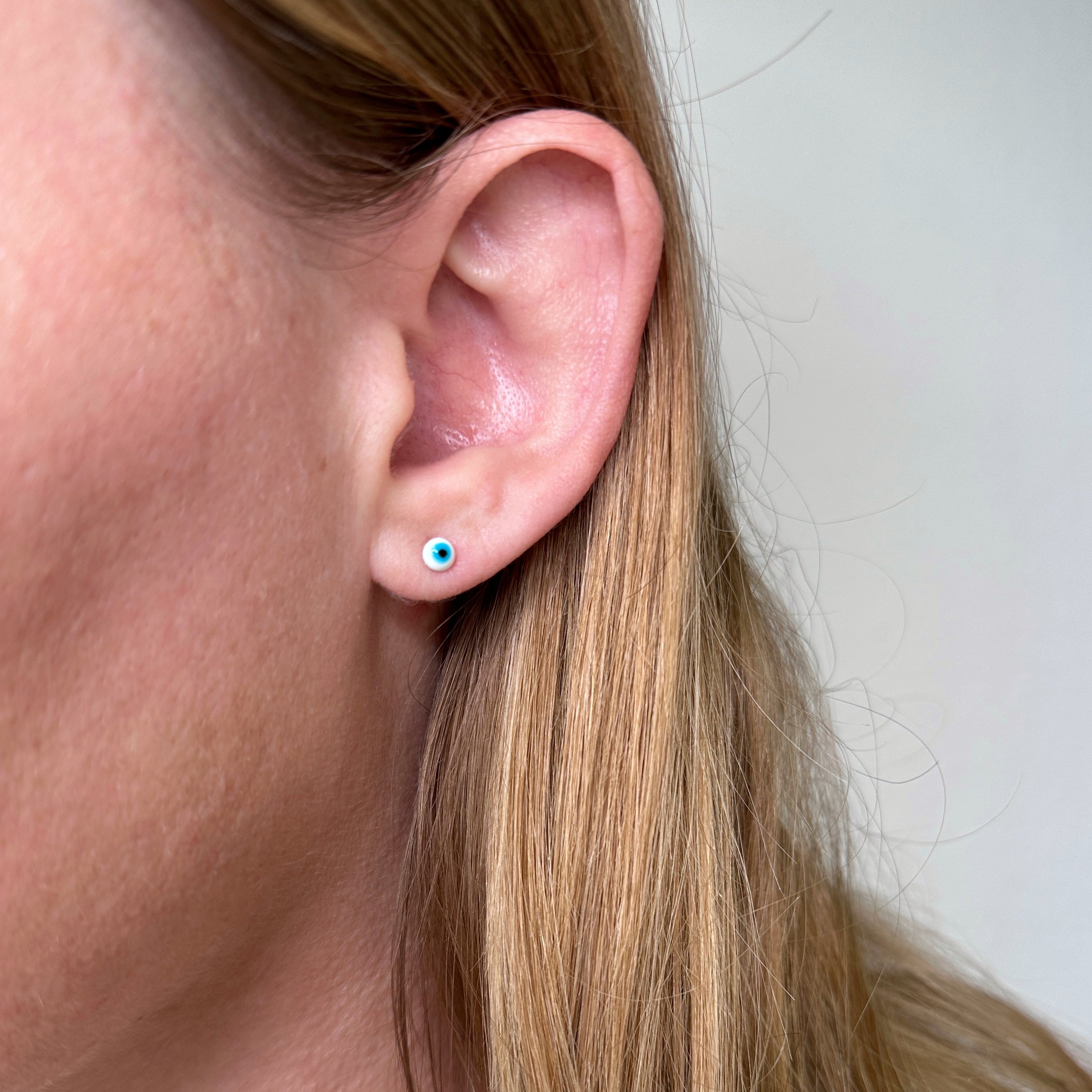 18K Gold Filled Tiny White Evil Eye Stud Earrings for Women - Protection Jewelry for Everyday Wear, Gift for Her, Travel & Spiritual Healing Accessories