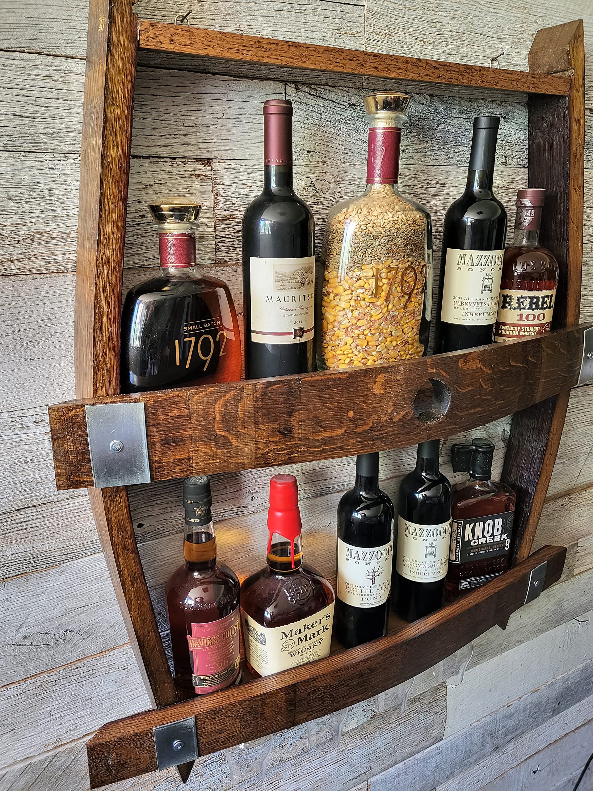 Premium Whiskey & Wine Rack - Solid Wood Liquor Cabinet for Home Bar, Dining Room, or Office Decor - Holds 12 Bottles with Glass Shelf & Storage Space