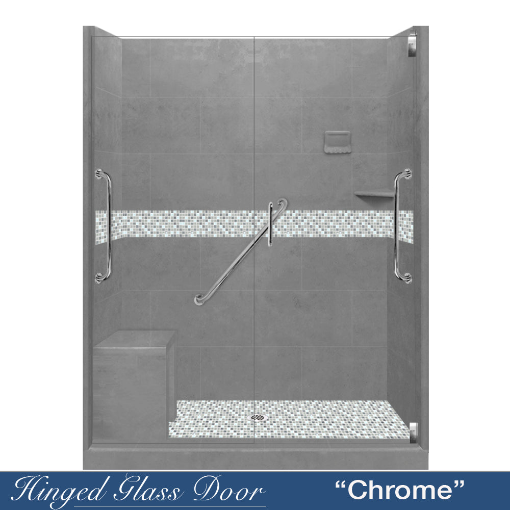 Freedom 60 Alcove Wet Cement Sistine Stone & Del Mar Mosaic DIY Shower Remodel Kit - Waterproof Bathroom Tile Backsplash for Shower Walls, Floors, and Bathtub Surrounds