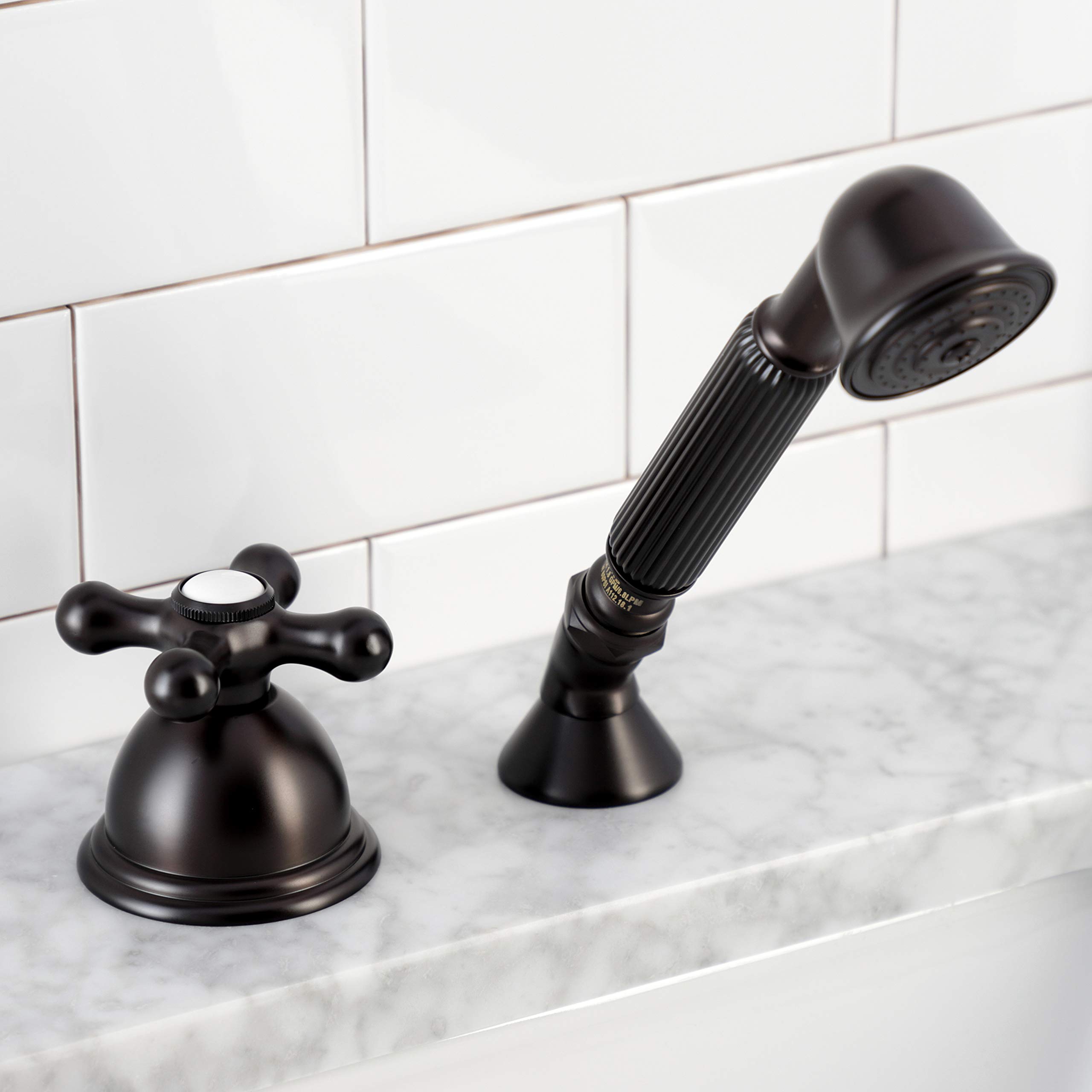 Kingston Brass KSK3355AXTR Oil Rubbed Bronze Deck Mount Hand Shower with Diverter for Roman Tub Faucet, 8 x 5.63 x 1.81 Inches - Perfect for Bathroom Renovation & Spa-Like Shower Experience