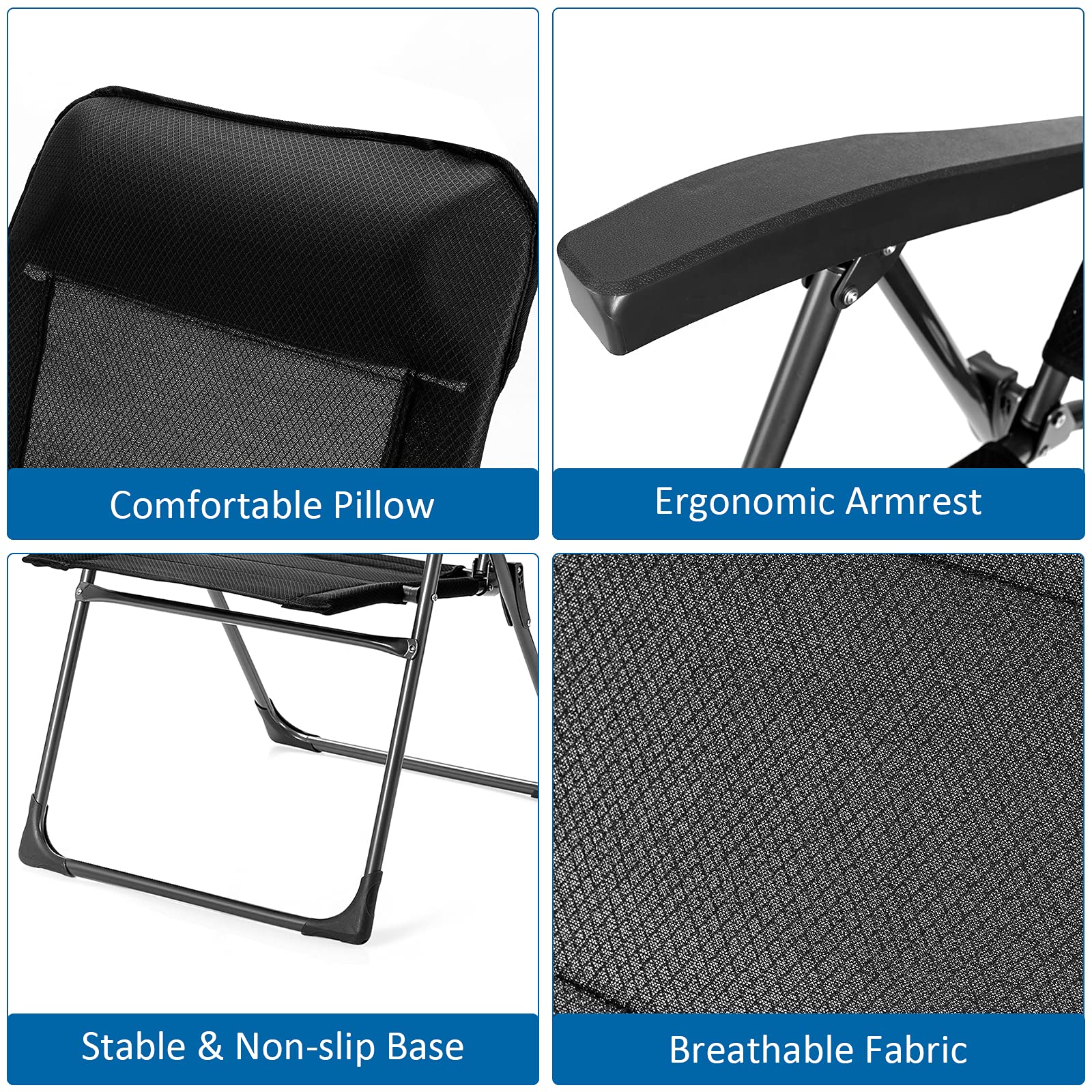 Tangkula 2-Piece Folding Patio Dining Chairs Set - Adjustable Backrest, Portable Outdoor Camping Chairs with Armrests & Headrest - Perfect for Yard, Poolside, Balcony, Beach and Picnic Use