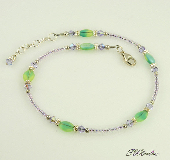 Violet Crystal Lavender Beaded Anklet Bracelet - Elegant Bohemian Ankle Jewelry for Women, Perfect for Summer Outfits & Beach Vacations
