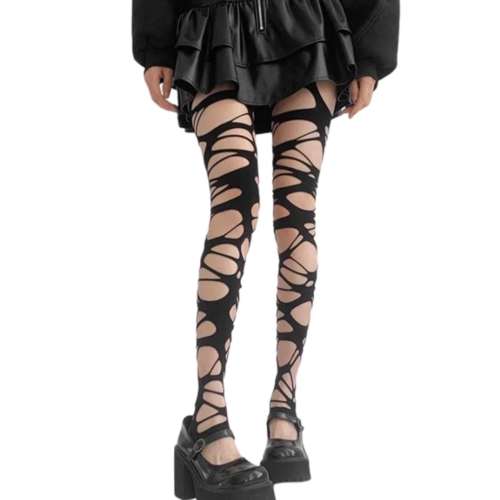 Gothic Ripped Stockings for Women - Halloween Y2K Ragged Pantyhose Hosiery, Punk Cosplay Stockings for Girls, Black - Perfect for Halloween Parties, Masquerade Balls & Punk Fashion Outfits