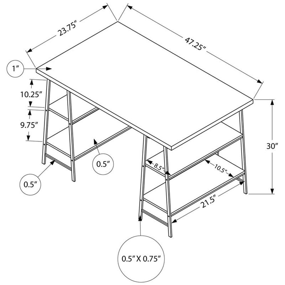 Pemberly Row 3-Tier Wood Top Sawhorse Computer Desk - Black Home Office Desk for Work, Study & Gaming | Sturdy Writing Table for Small Spaces & Dorm Rooms