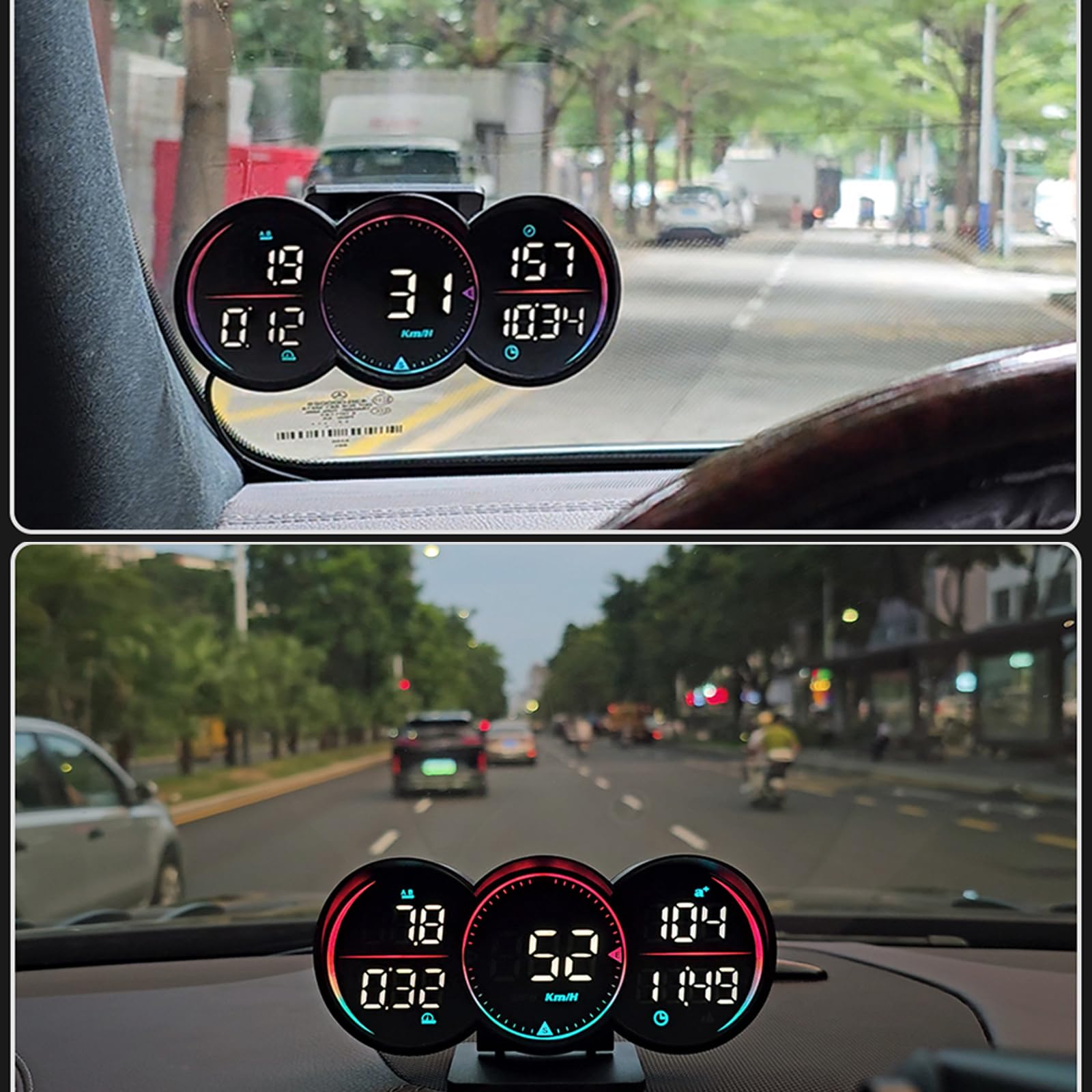 Universal Car HUD Head Up Display - Digital GPS Speedometer with 3 LCD Displays (MPH/KM/H), Compass, Time & Speeding Alerts | Driving Fatigue Warning for All Vehicles | Perfect for Road Trips & Night Driving